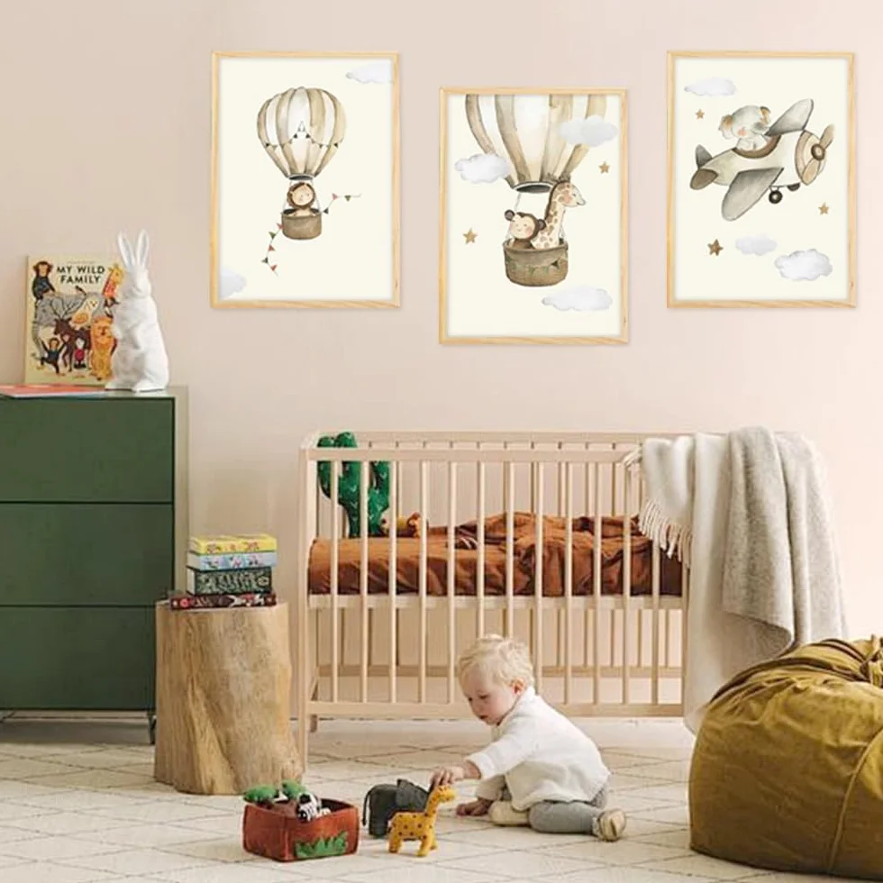Affiches Chambre Enfant Animaux Forêt A4 Poster Décoration Murale Lot de 4