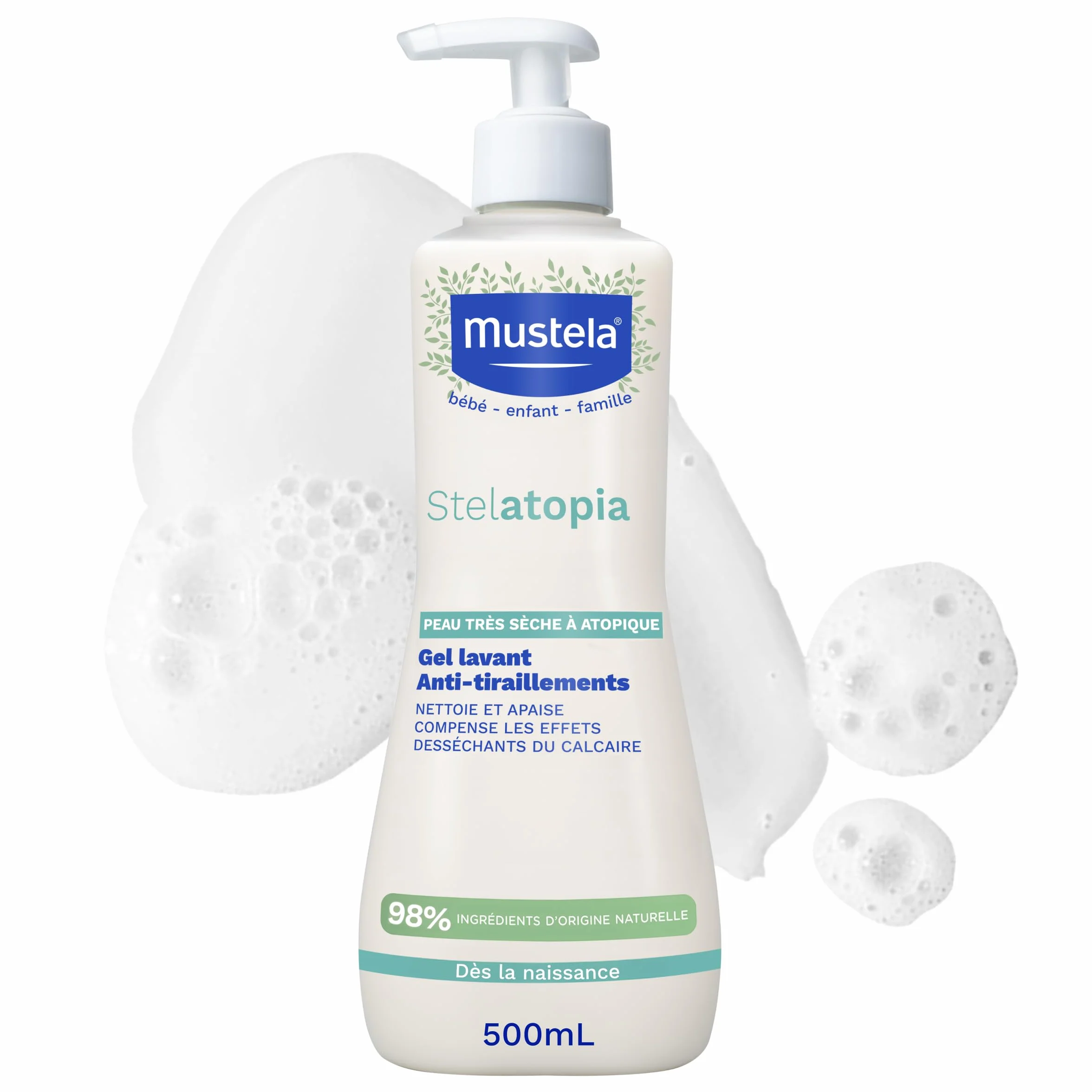 Mustela Stelatopia Gel Nettoyant Corps et Cheveux 500ml Peaux Sèches Dermatites Atopiques Bébés Enfants