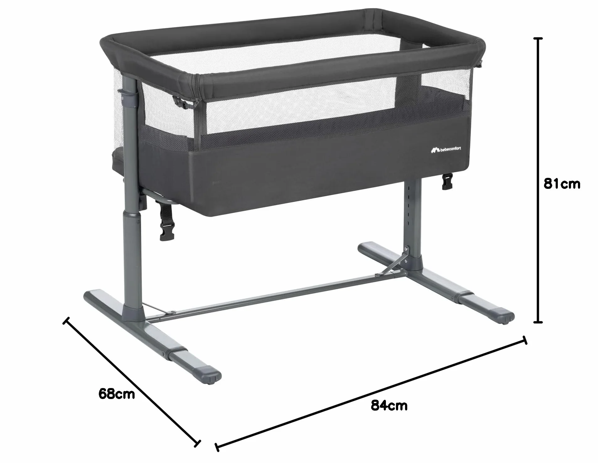 Bebeconfort Zina Berceau Bebe Cododo 0-6 Mois 0-9 kg Pliable 5 Positions Hauteur Réglables Matelas Inclinable Mineral Graphite