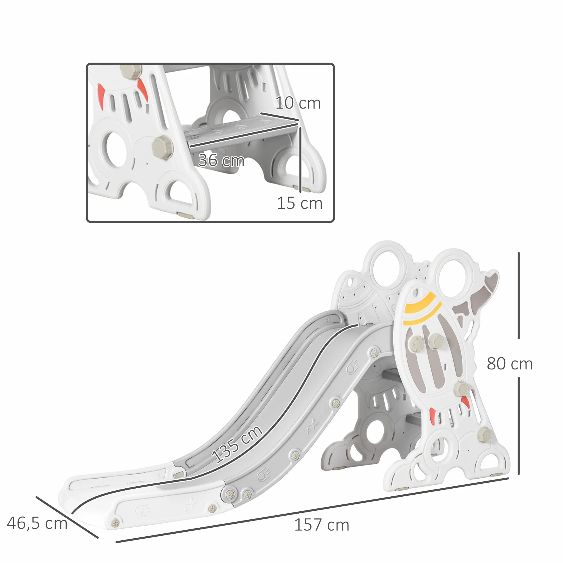 AIYAPLAY Toboggan pour Enfants, intérieur, 18-36 Mois, 30 kg, 157x46,5x80 cm, Gris