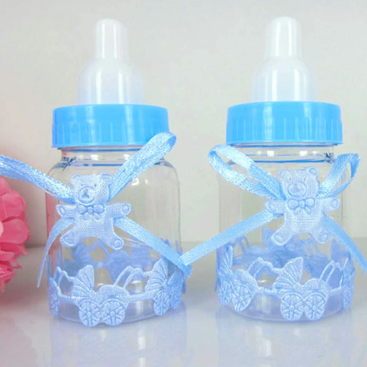 Jonami 18 Bouteille Bonbonnière Bonbons Baptême Bebe Garcon Baby Shower Deco Décoration Fête Naissance Biberon Bleu 4cm