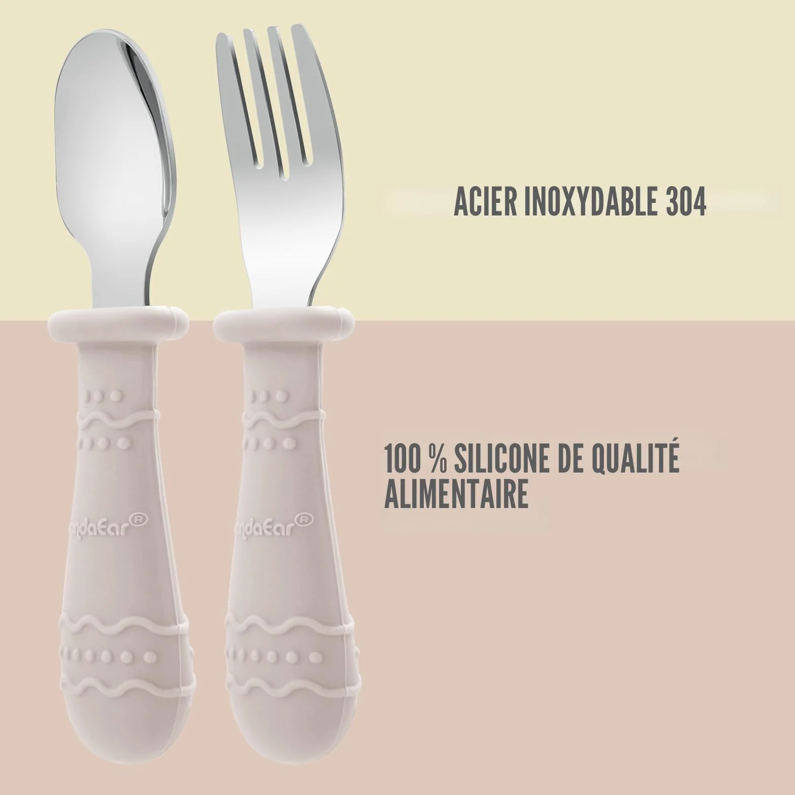 PandaEar Ensemble de Couverts Bébé Acier Inoxydable 18/8 Silicone Alimentaire Lot 6 Cuillères Fourchettes Enfants