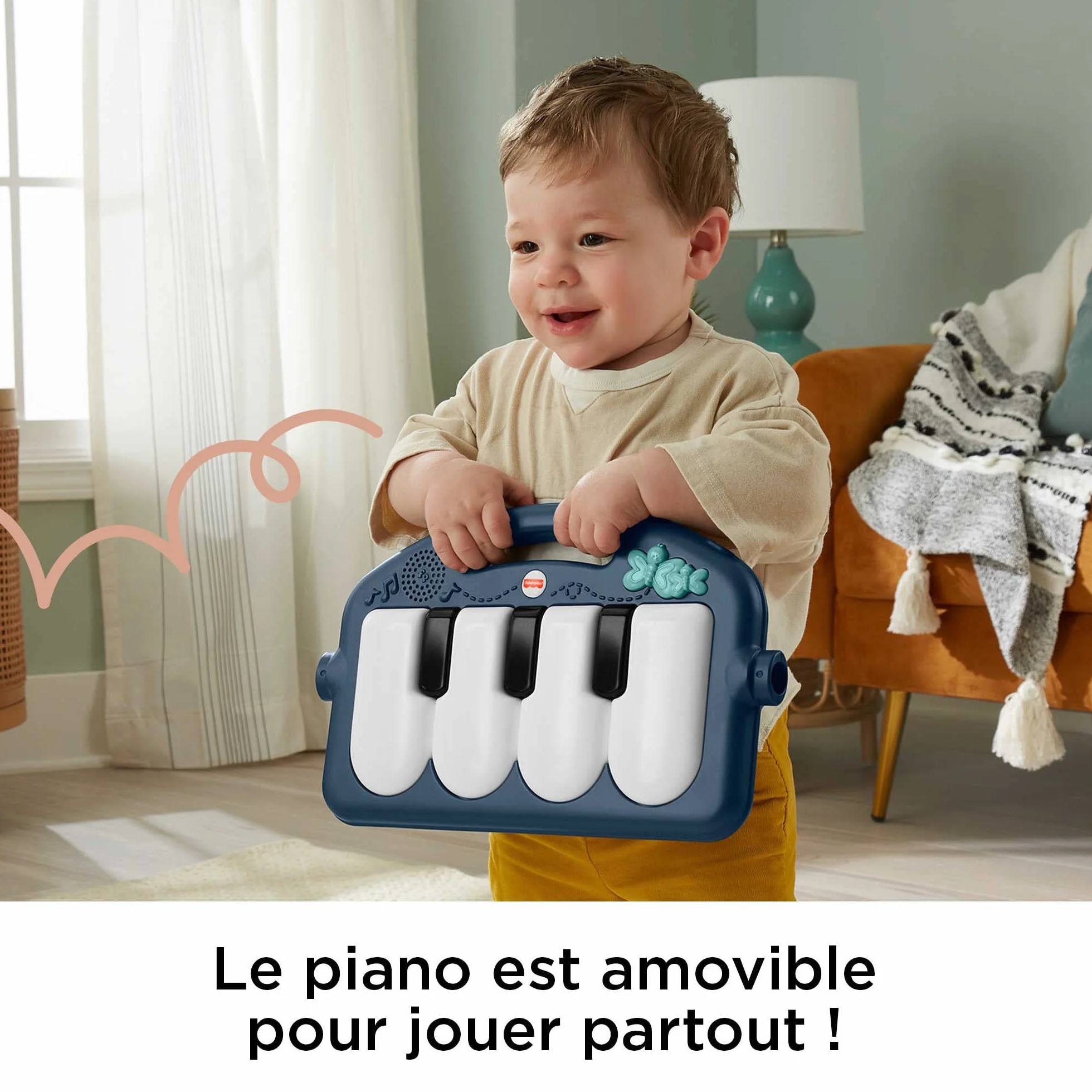 Fisher-Price Tapis d’éveil Piano, Jouet Musical Suspendu, Jeu à Plat Ventre, Animaux de la forêt, Dès la Naissance, HKX37