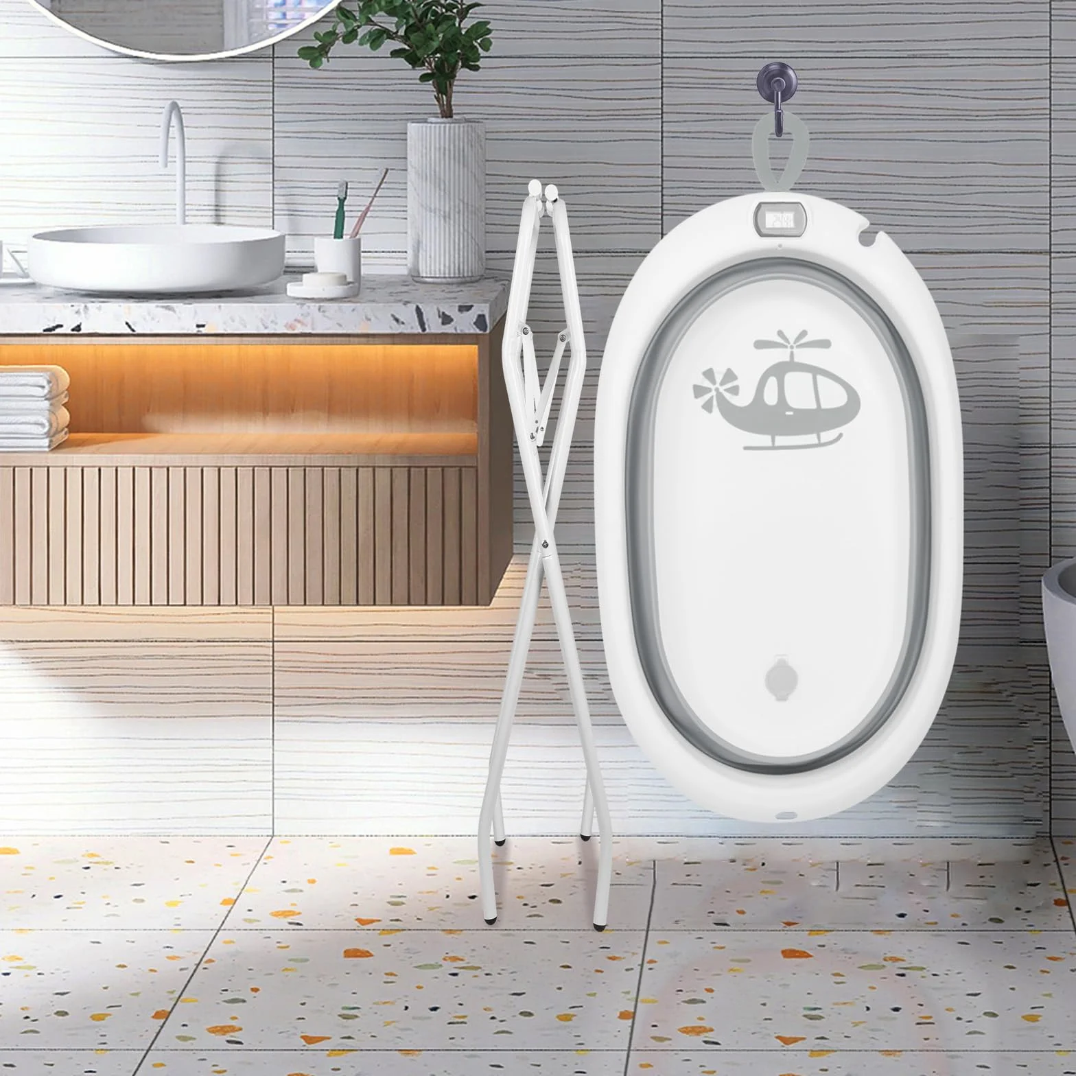 Baignoire Bébé Pliable avec Support sur Pied 85x47x85 cm Gris