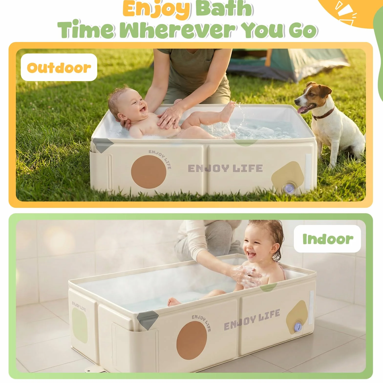 Orzbow Baignoire Pliable Bébé Portable avec étiquette de Température pour Enfants de 6 Mois+, Blanc