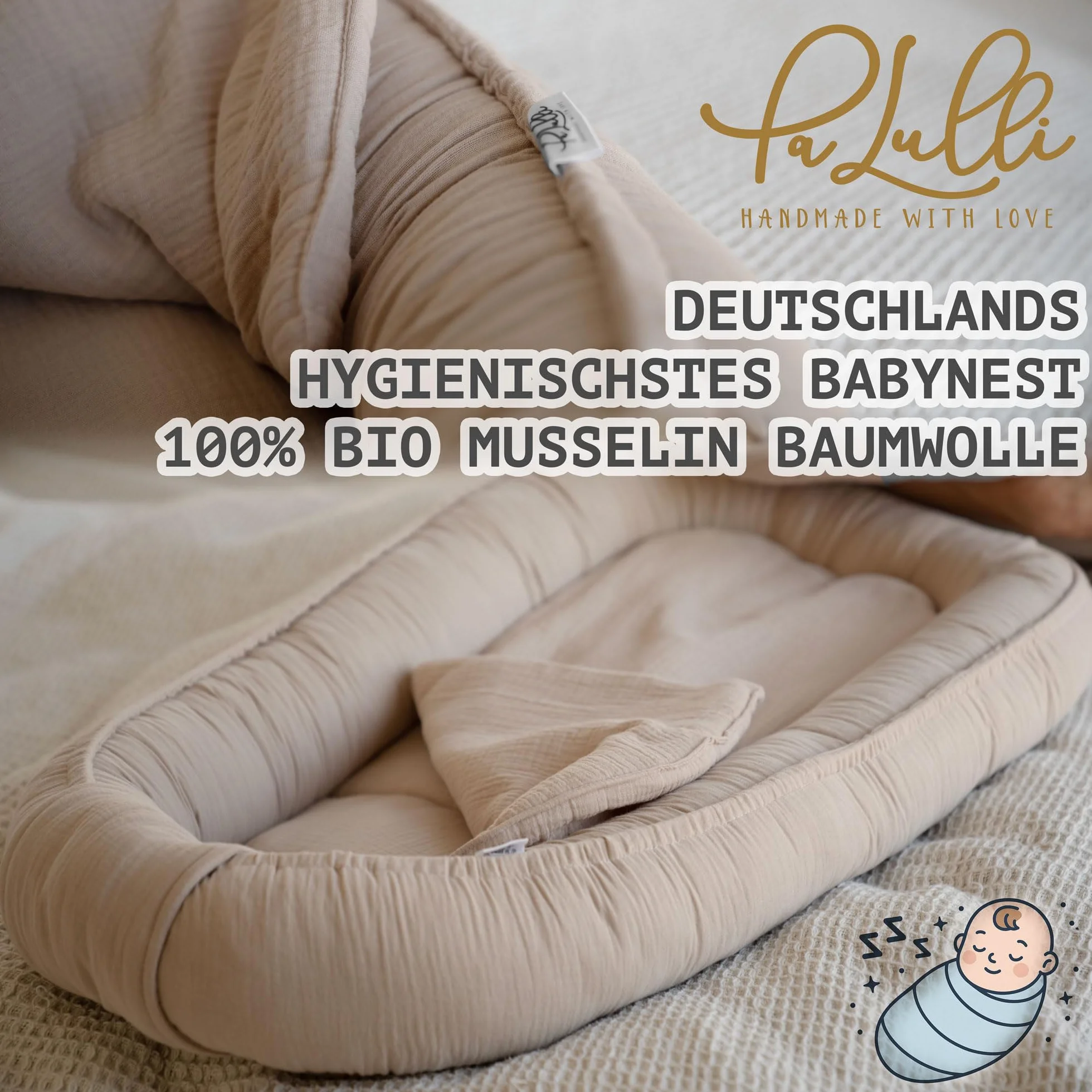 Réducteur de Lit Bébé 100x60 cm Cocon Nouveau-né Mousseline Douce Matelas Nid Bébé Coton Certifié Oeko-TEX Sommeil Sécurisé Berceau Lit Voyage Beige