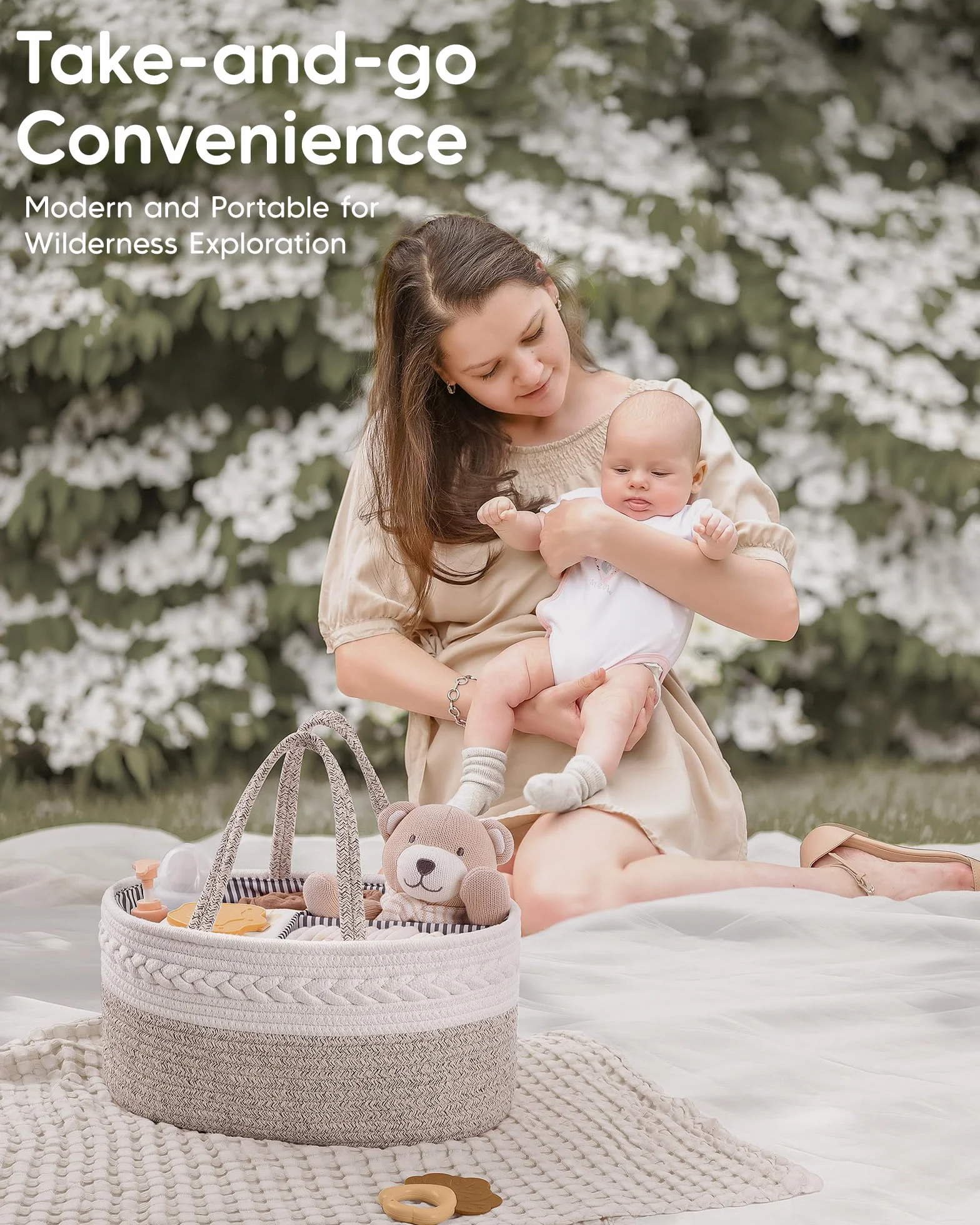 Maliton Panier Rangement Bébé avec Compartiments en Corde Coton pour Nouveau-né
