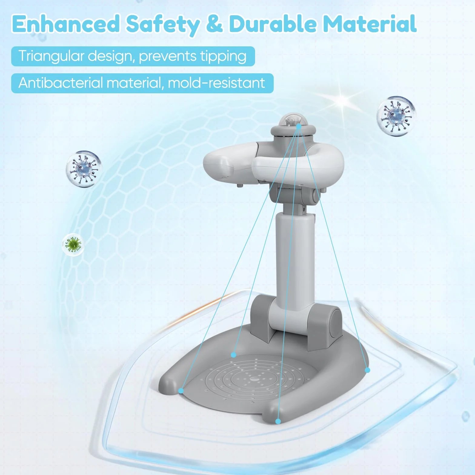 Support de douche réglable pour enfants 2 en 1 pliable avec tabouret
