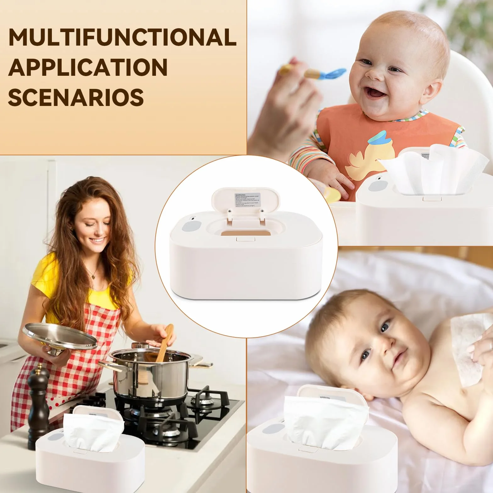 Chauffe-lingettes pour Bébés Réglable 40-60°C 3 Modes Température USB Portable Blanc