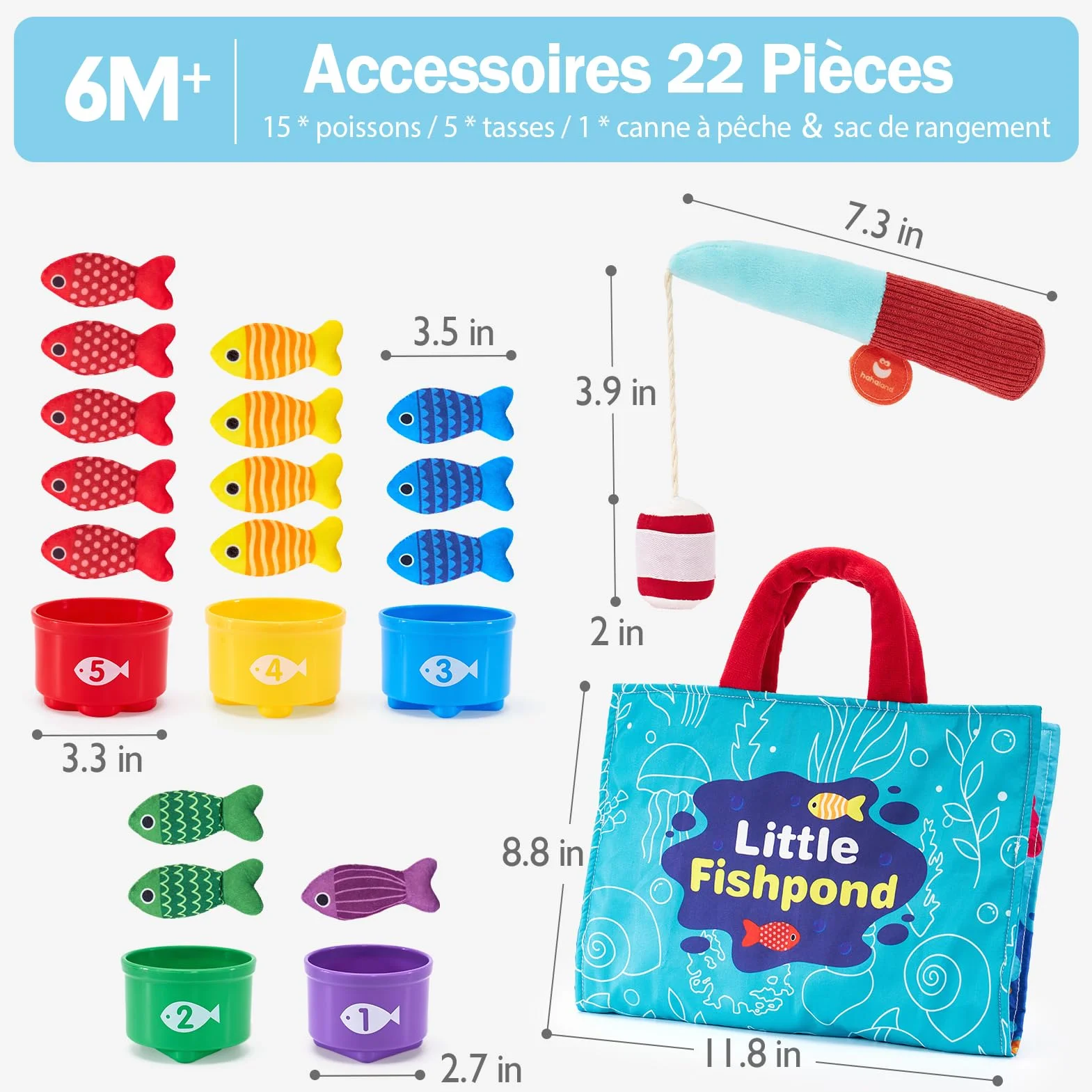 hahaland Jouet Bebe 1 an Jeux Montessori Pêche a la Ligne pour Enfant 1 2 3 Ans Jouet Éducatif Motricité Fine Cadeau Garcon Fille 6 9 12 18 Mois
