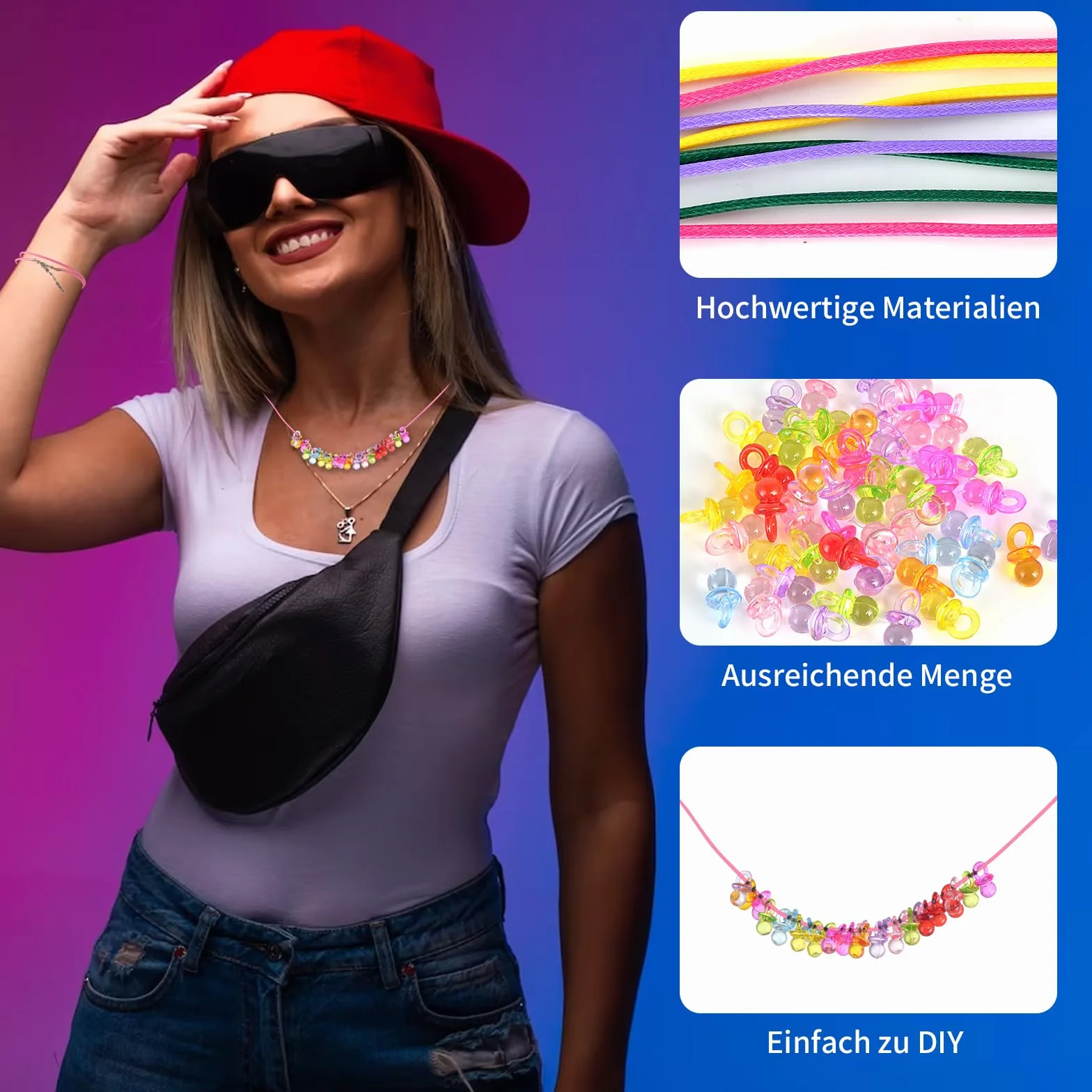 Collier ras-du-cou tatouage années 90 - Attache-tétine - Accessoire femme - Bracelet - Tétine décorative - Cadeau fête années 80 90
