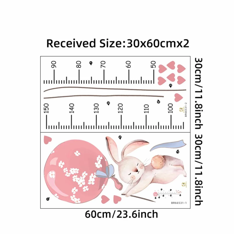 Stickers Mesure de Hauteur pour Fille Rose Tableau Mural Décoratif Enfant Planche Croissance Bébé Vinyle Lapin