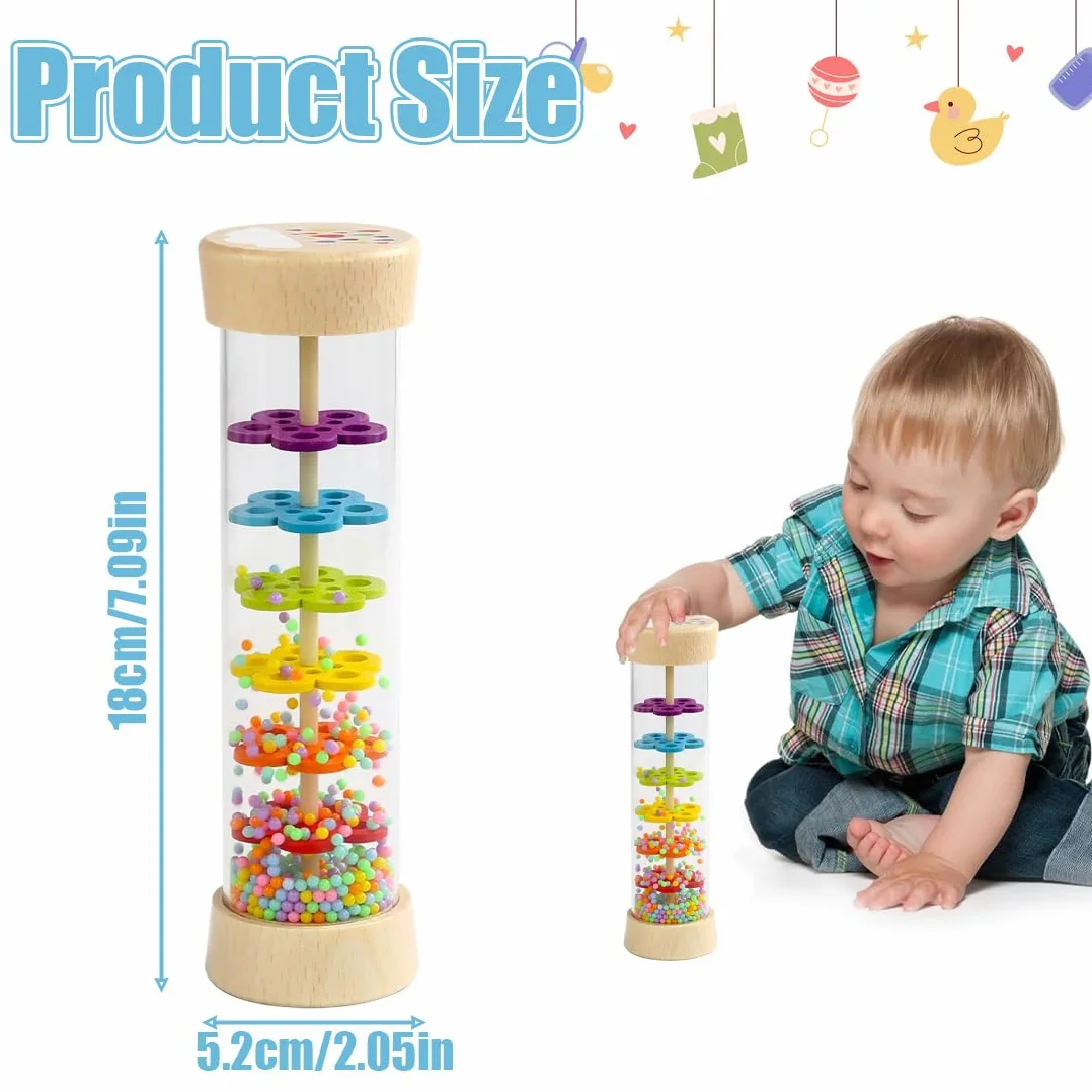 Baton de Pluie bébé Hochet en bois Jouet Sensoriel Premier Âge 3+ mois Sans BPA