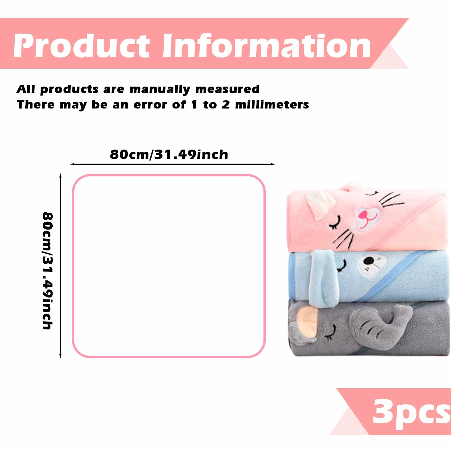 Serviette bébé capuche 80x80 cm lot de 3 douce absorbante poncho bain unisexe