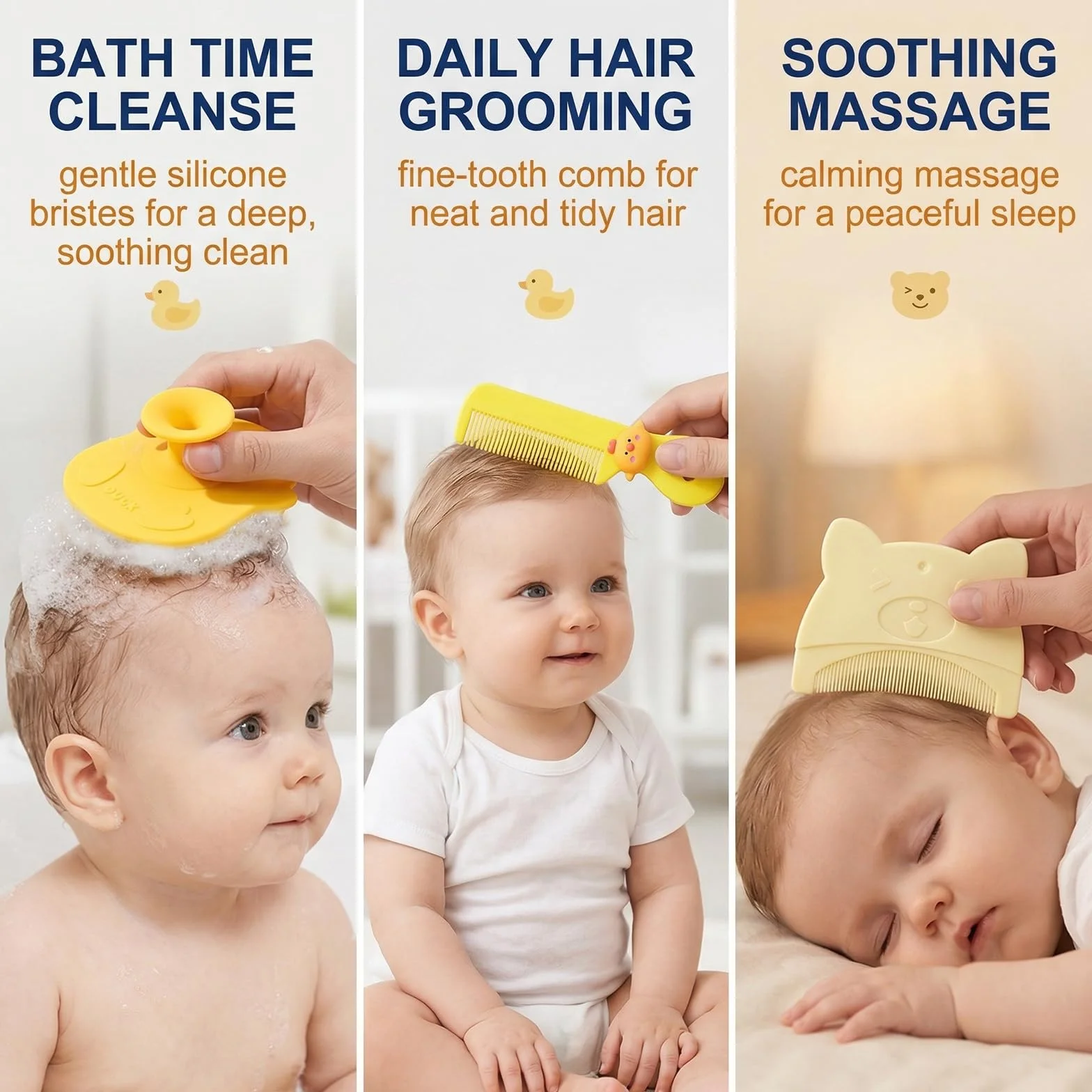 Peigne Croute De Lait Bebe Brosse Silicone Bain Bebe Doux Jaune