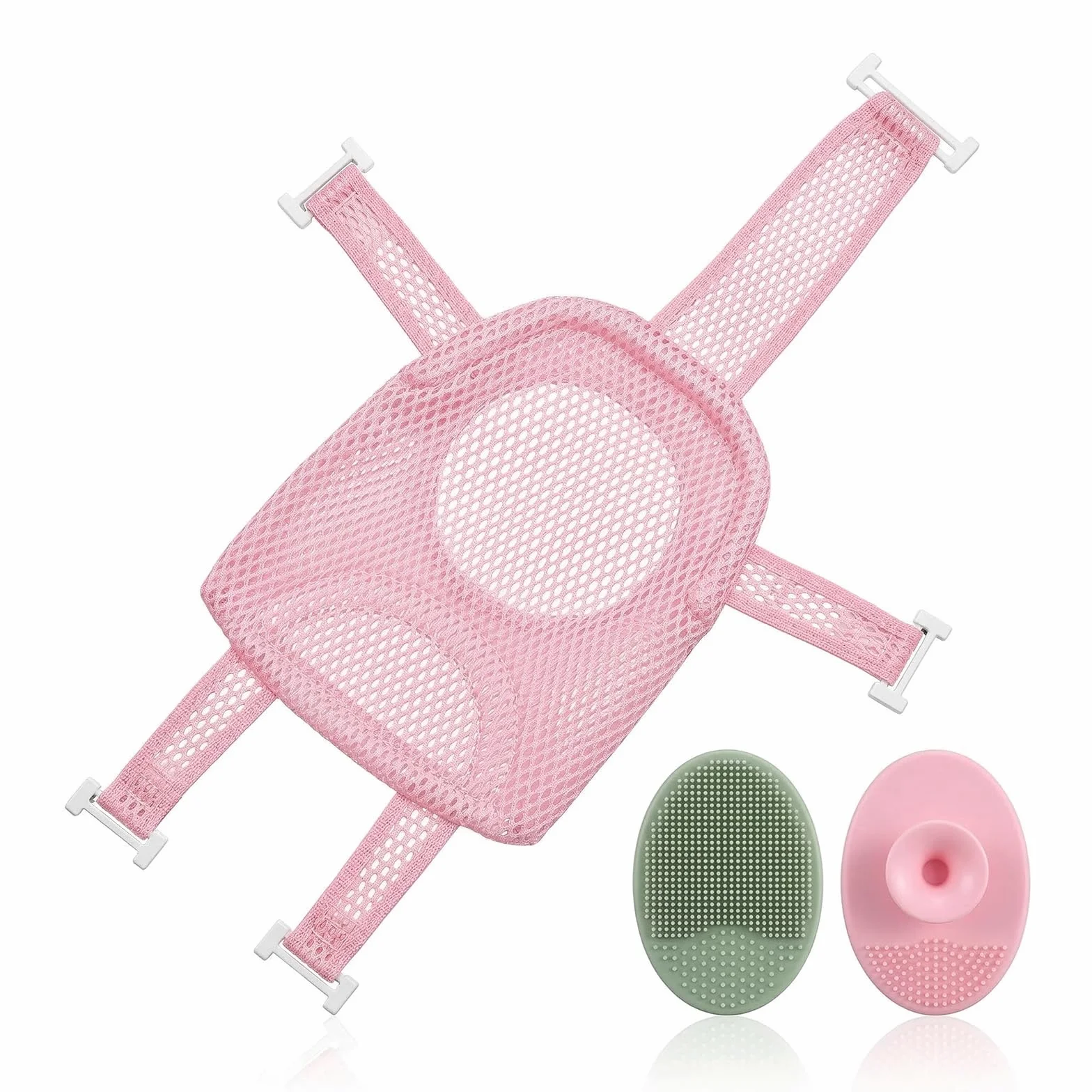 Hamac de Bain Antidérapant pour Bébé Pliable et Portable avec Deux Brosses à Shampooing (Rose)
