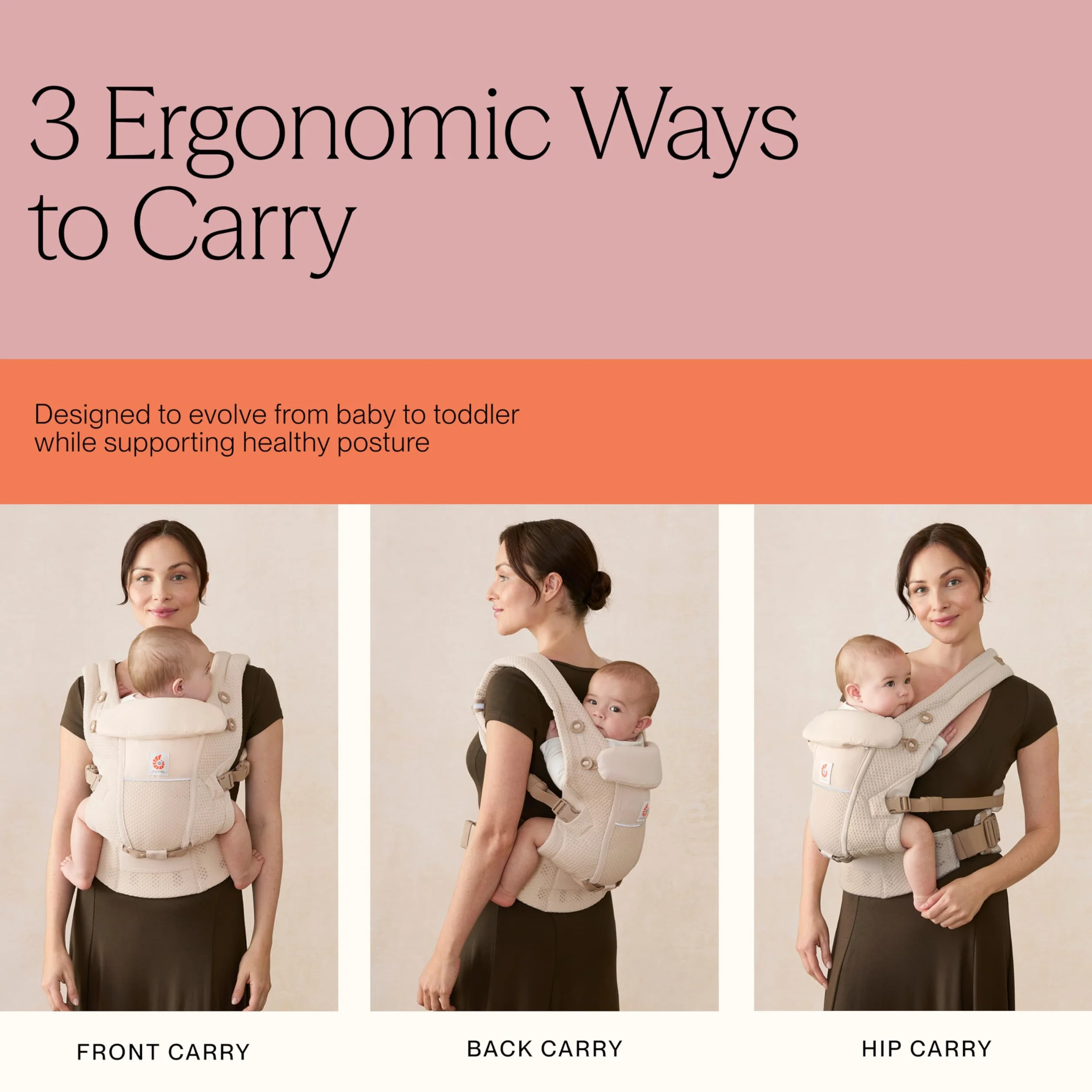 Ergobaby Porte-Bébé Adapt Onyx Black 3 positions Mesh SoftFlex ventral dorsal nouveau-nés