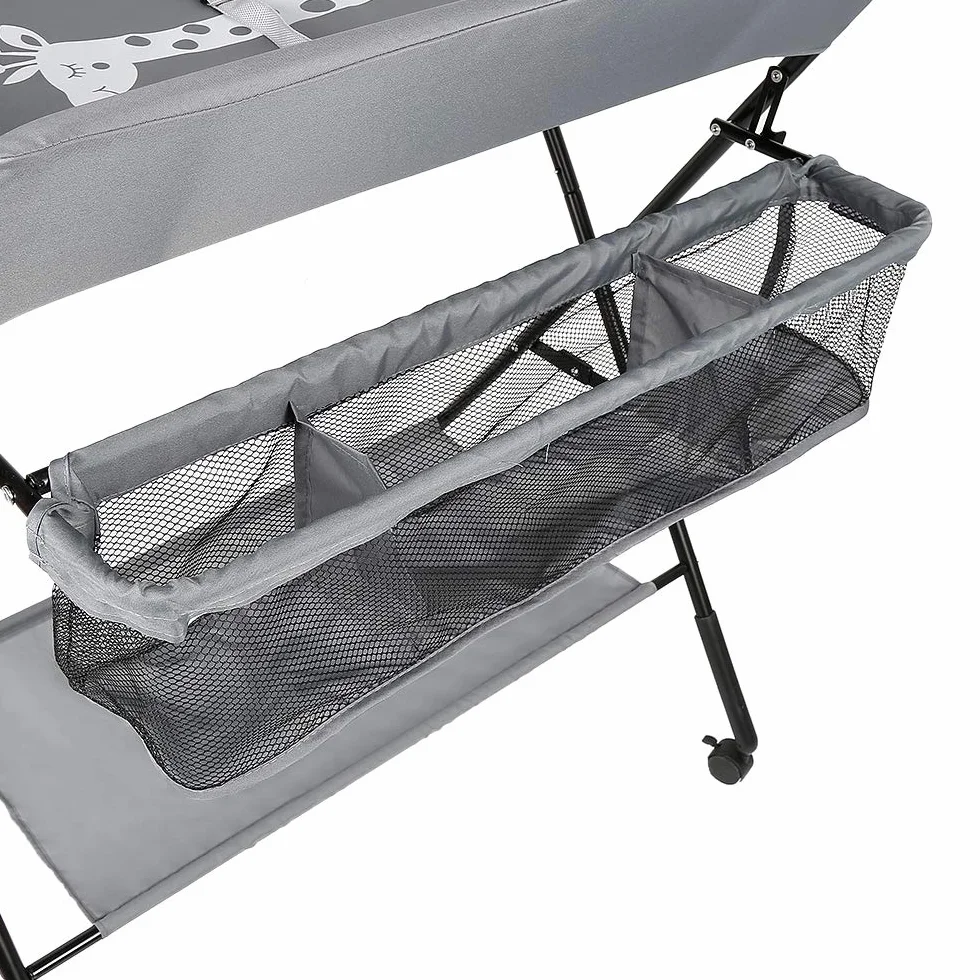 Table à langer pliante bébé avec panier rangement ceinture sécurité 4 roues frein réglable hauteur