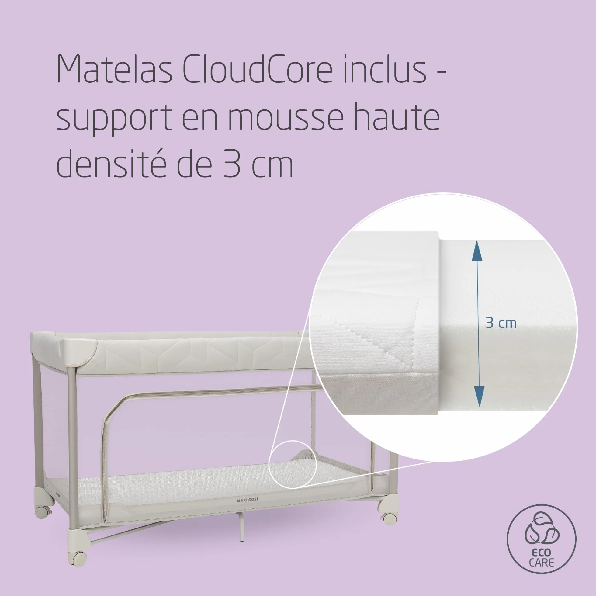 Maxi-Cosi Merlin Lit Parapluie Bébé 2-en-1 0-4 A 18 kg Pliable Matelas CloudCore 120 x 60 cm Elegance Beige