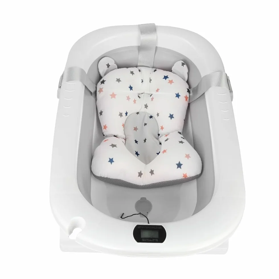 Baignoire Bebe Pliable avec Thermometre Digital, Coussin, Prise Pommeau de Douche, Gris 80x50x23cm 0-24 Mois