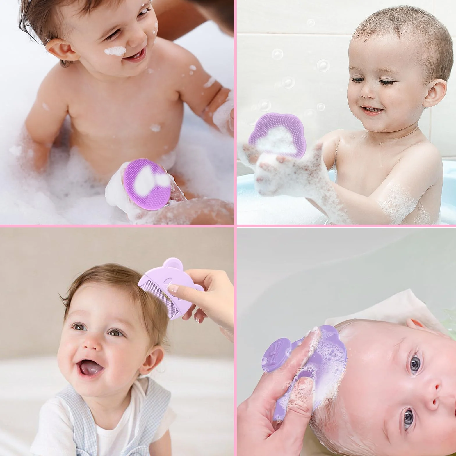 DALAETUS 3 Pièces Peigne pour Bébé, Brosse à Cheveux en Silicone avec Brosse Ovale et Fleurie pour Nouveaux Nés