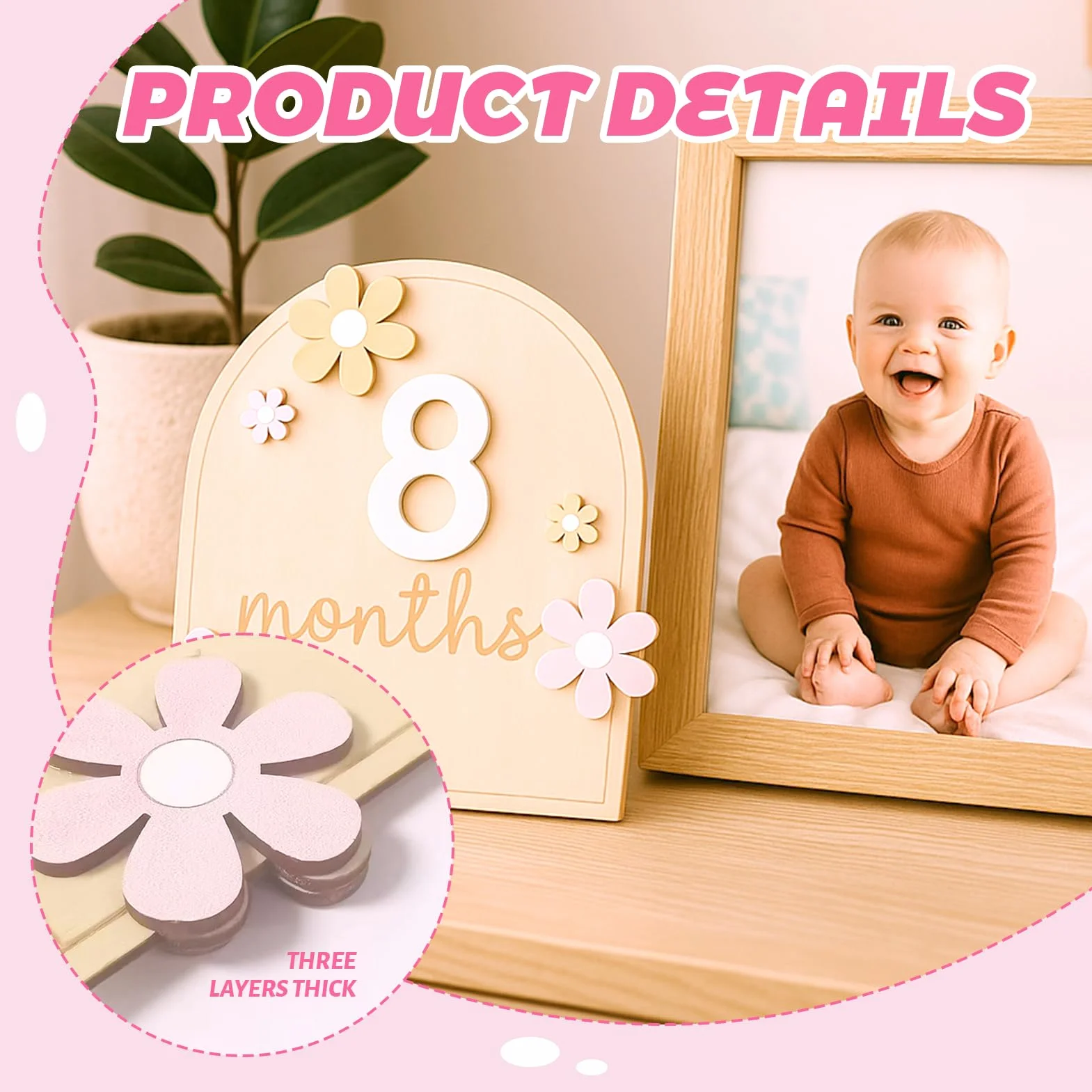 Carte Étape Bébé Bois Mensuelle Accessoire Photo 0-12 Mois Cadeau Naissance Baby Shower Enregistrement Croissance
