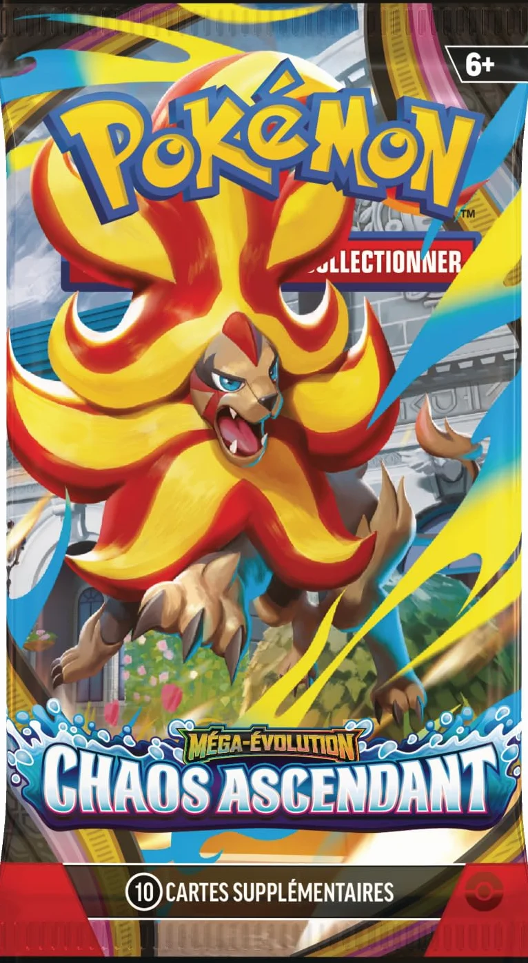 Pokémon Blister Trois boosters Méga-Évolution Chaos Ascendant Carte Promo Brillante