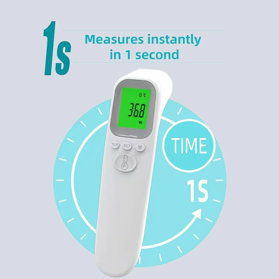 Thermomètre Frontal Sans Contact Numérique 32 Mémoires Écran LCD Rétroéclairé Adulte Enfant Lecture Instantanée 1s