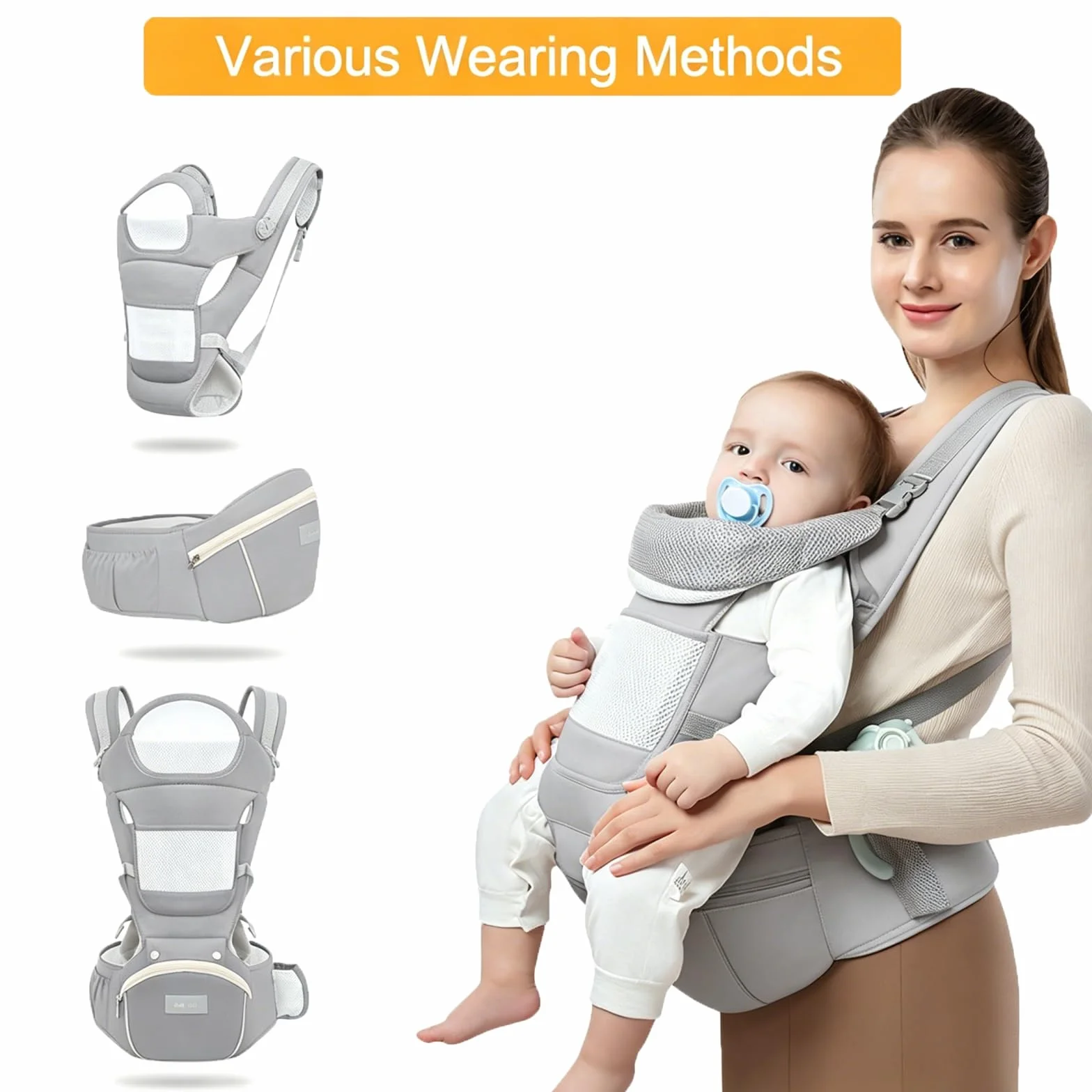 Porte Bébé Ergonomique Ventral Dorsal Siège Hanche Coton Léger Respirant Réglable 0-48 Mois 3,5-25 kg