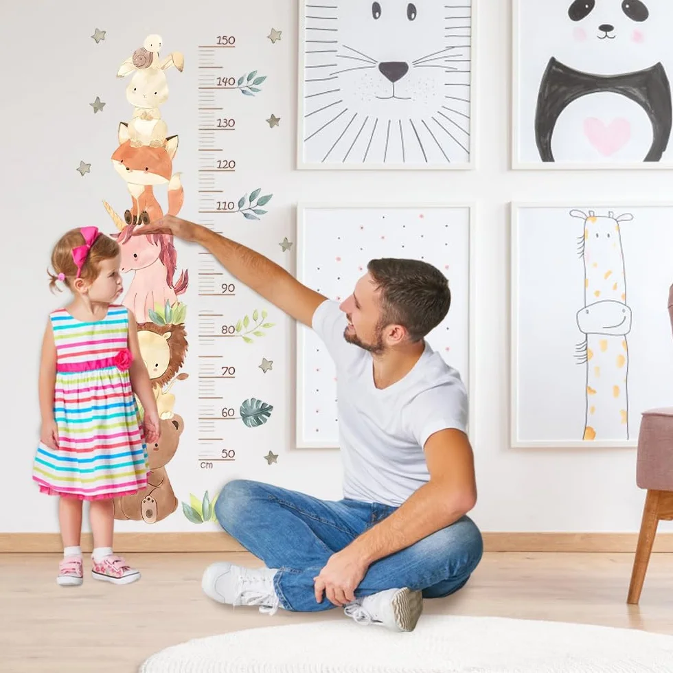 Toise Murale Enfant 50-150cm Règle Hauteur Stickers Animaux PVC Décoration