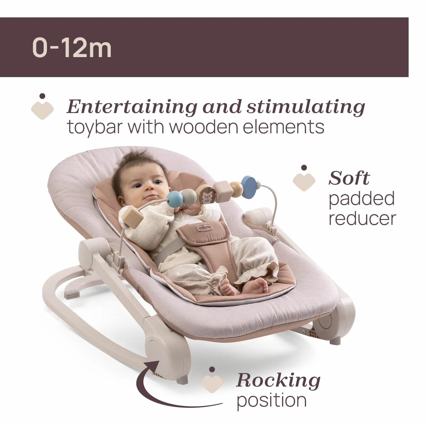 Chicco Transat Magia 2-en-1 : Transat Nouveau-né et Chaise jusqu'à 18 kg, Barre de Jeux Bois, Mode Balancelle ou Fixe, Dossier Réglable