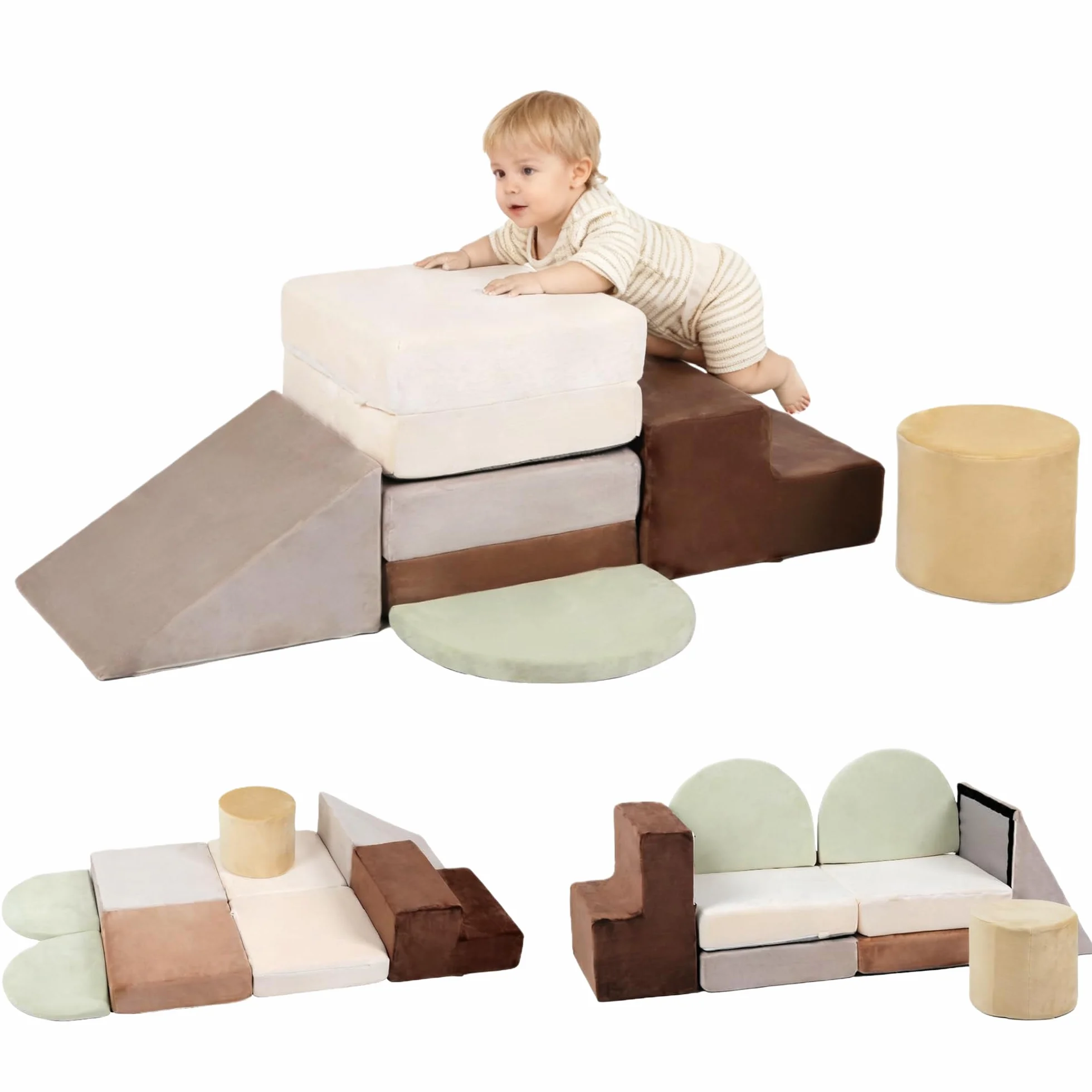 BanaSuper Parcours de Motricité 7 pcs, Blocs de Mousse Bébé, Module de Motricité Enfant Intérieur, Tapis de Jeu & Blocs d'escalade