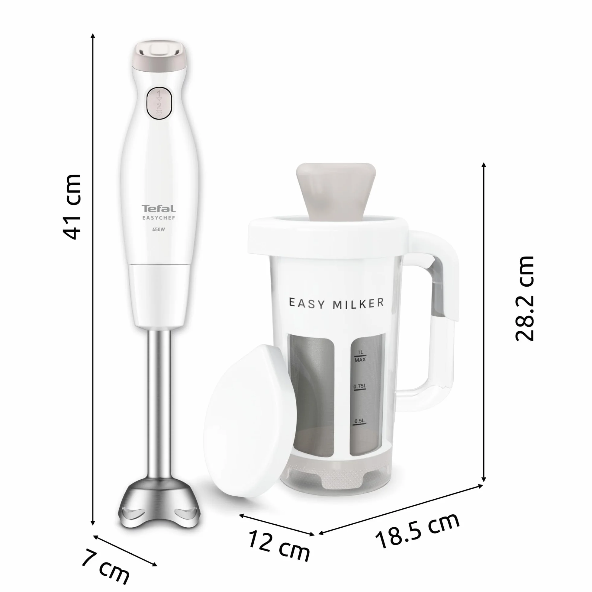 Moulinex Easy Milker & Easychef, Préparateur de lait végétal avec pied mixeur, Lames Zelkrom, 2 vitesses