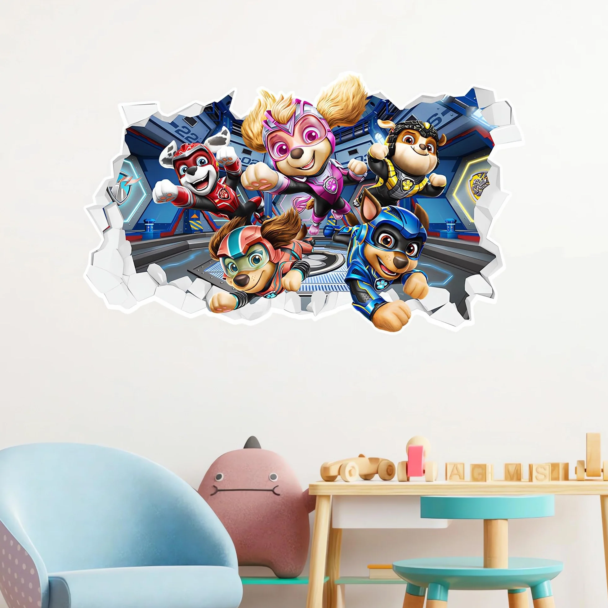 Autocollant mural 3D Pat' Patrouille décoration murale pour chambre d'enfant