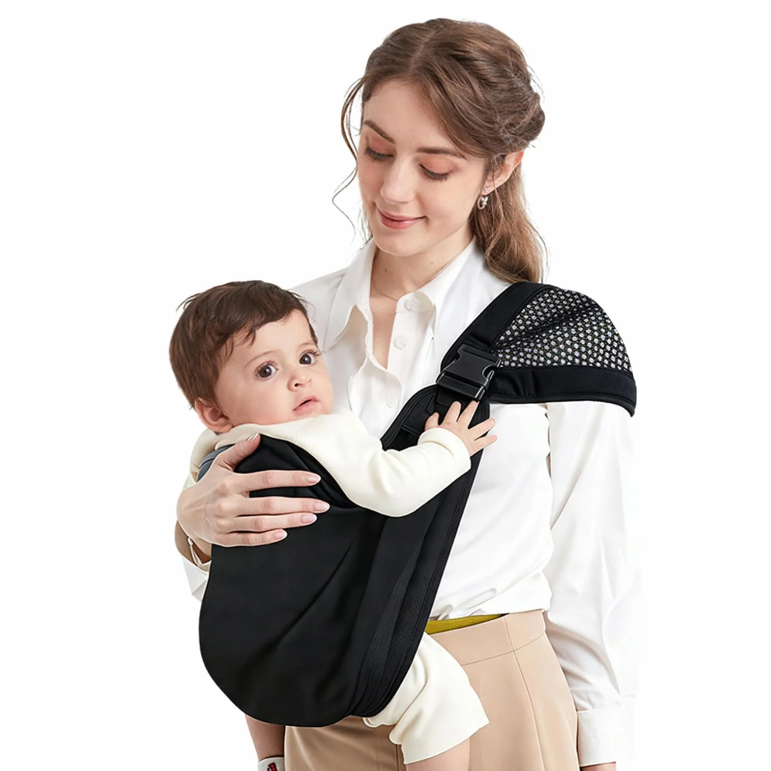 Écharpe de Portage Porte Bébé Coton Naissance 15 kg Respirant 0-36 Mois Noir