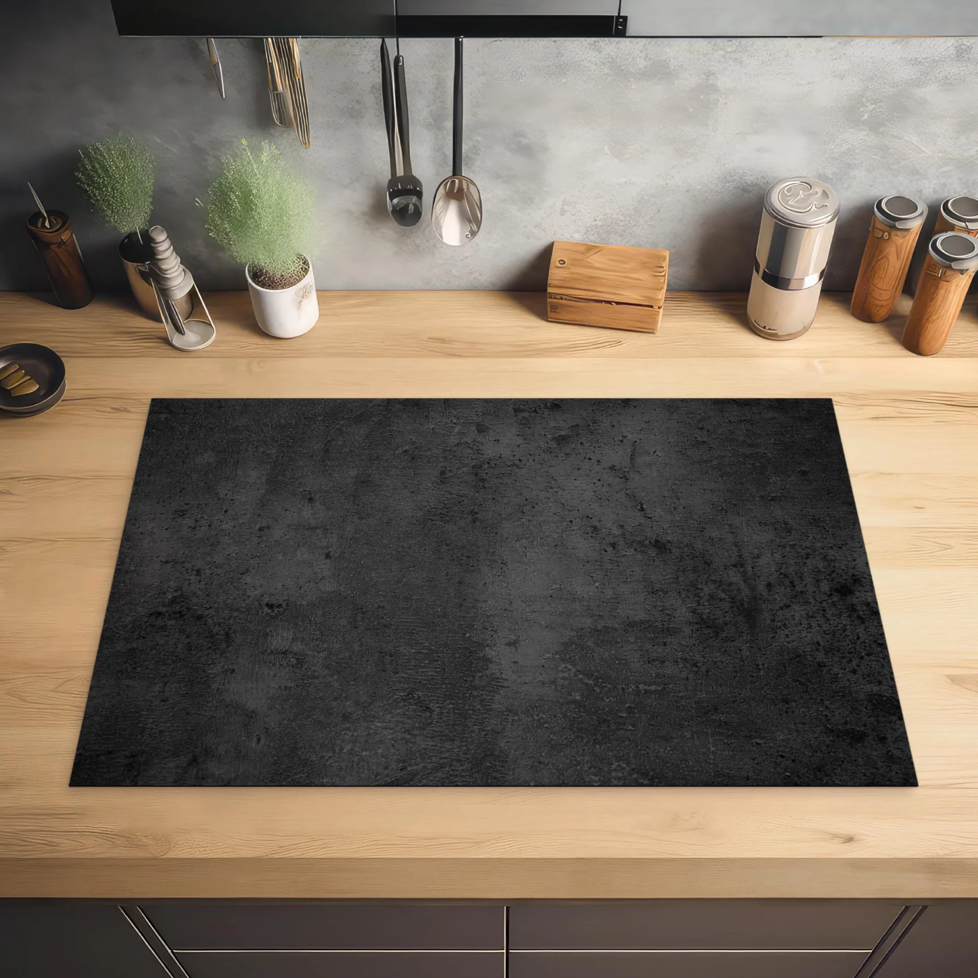 KitchenYeah Protection Plaque Cuisson Cache Induction 80x52 cm Béton Gris Noir