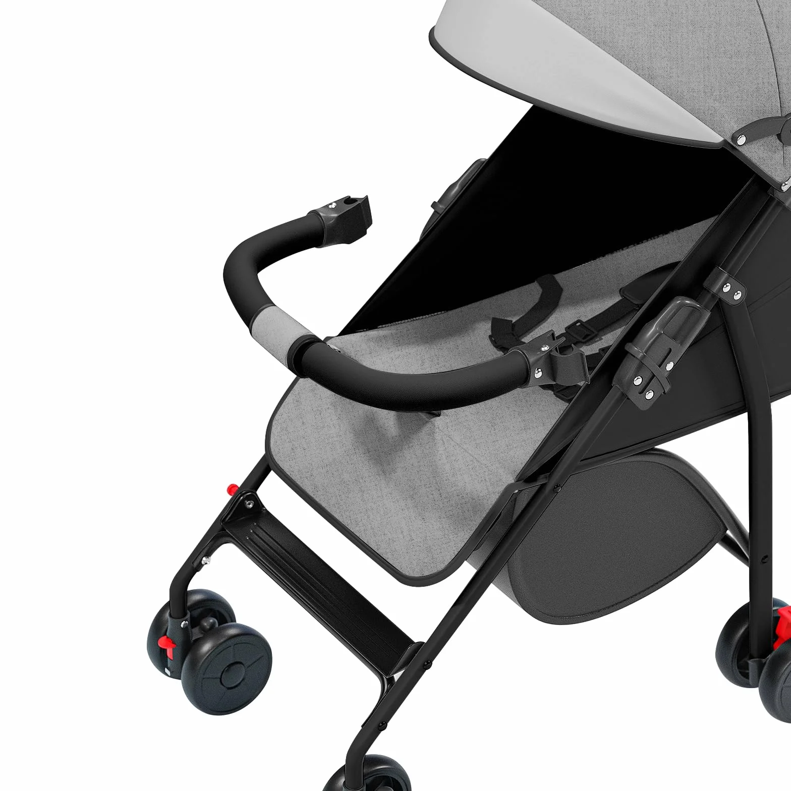 Poussette 4 Roues jusqu'à 25 kg Grande Capote Pliage Compact Dossier Inclinable Guidon Réglable Grandes Roues Tout-A-gris