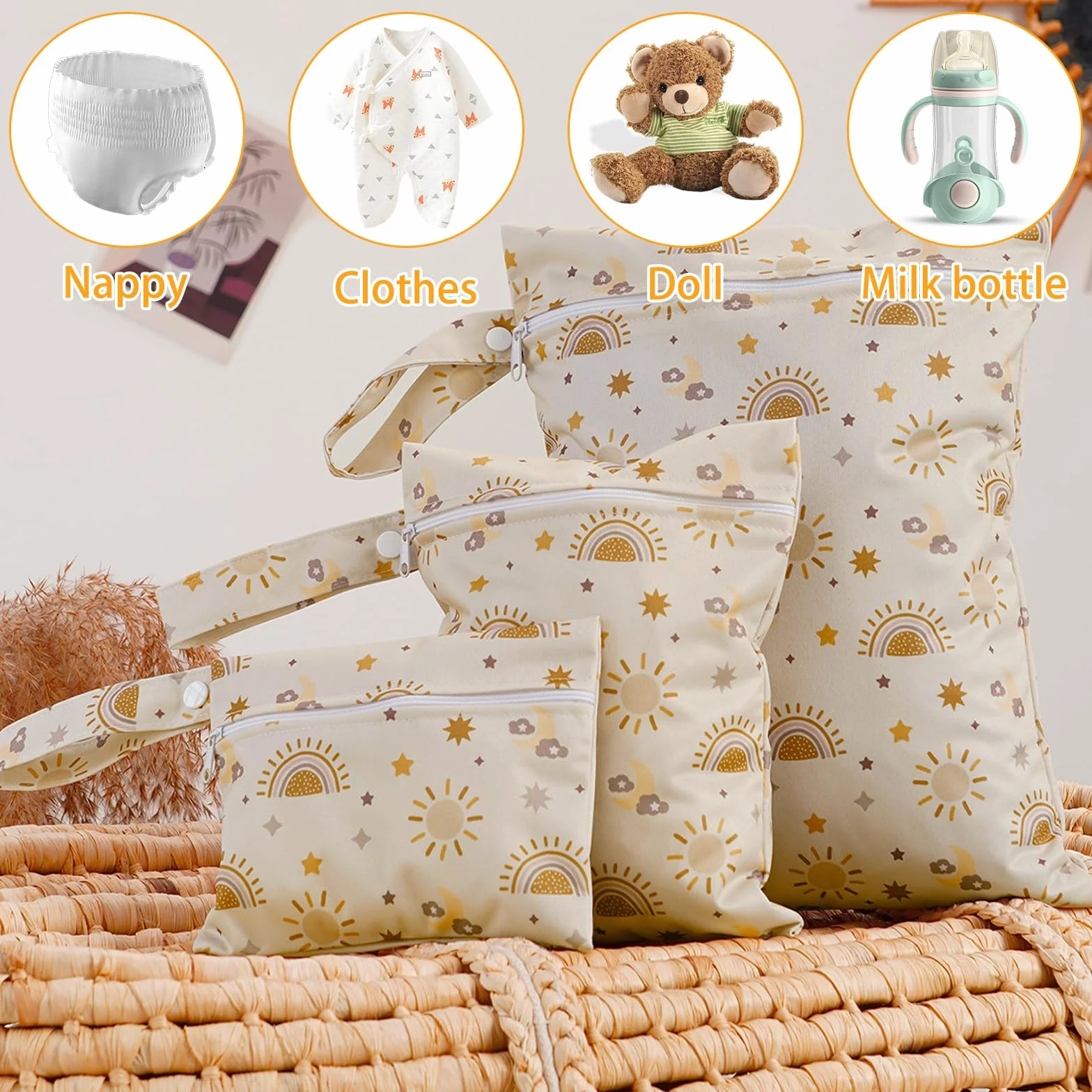 Sacs à couches imperméables réutilisables pour bébé Lot de 3 Beige Taille unique