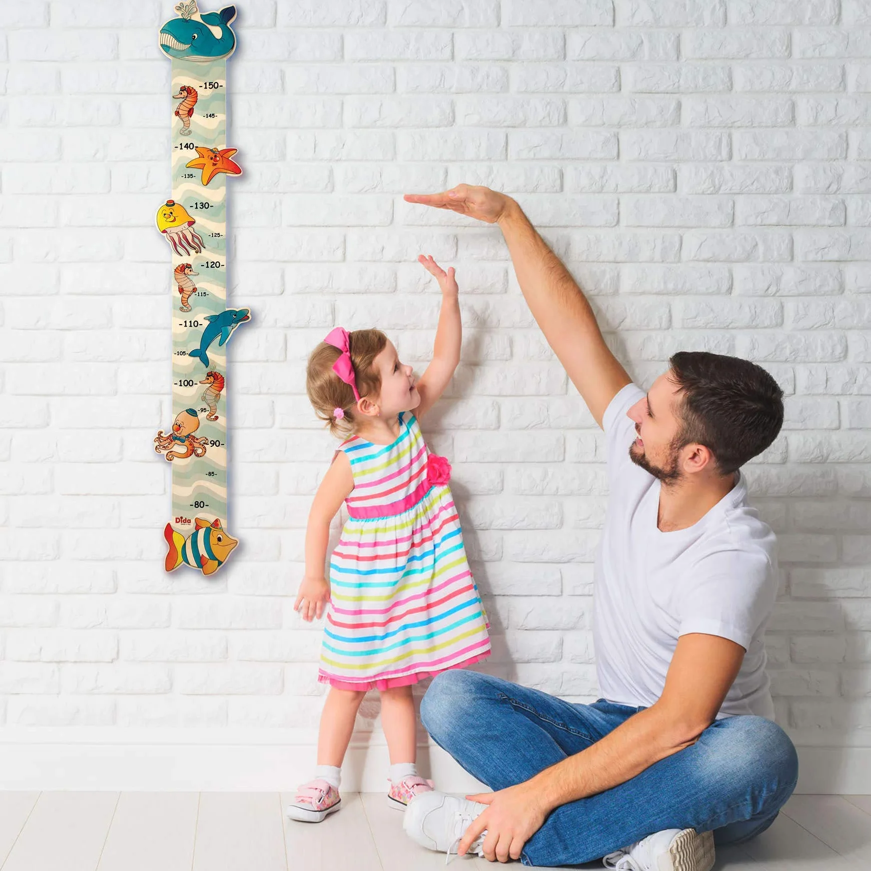 Animaux Marins Toise Murale en Bois pour Enfants Mesure Jusqu'à 150 cm Accessoires de Croissance Chambre d'Enfant