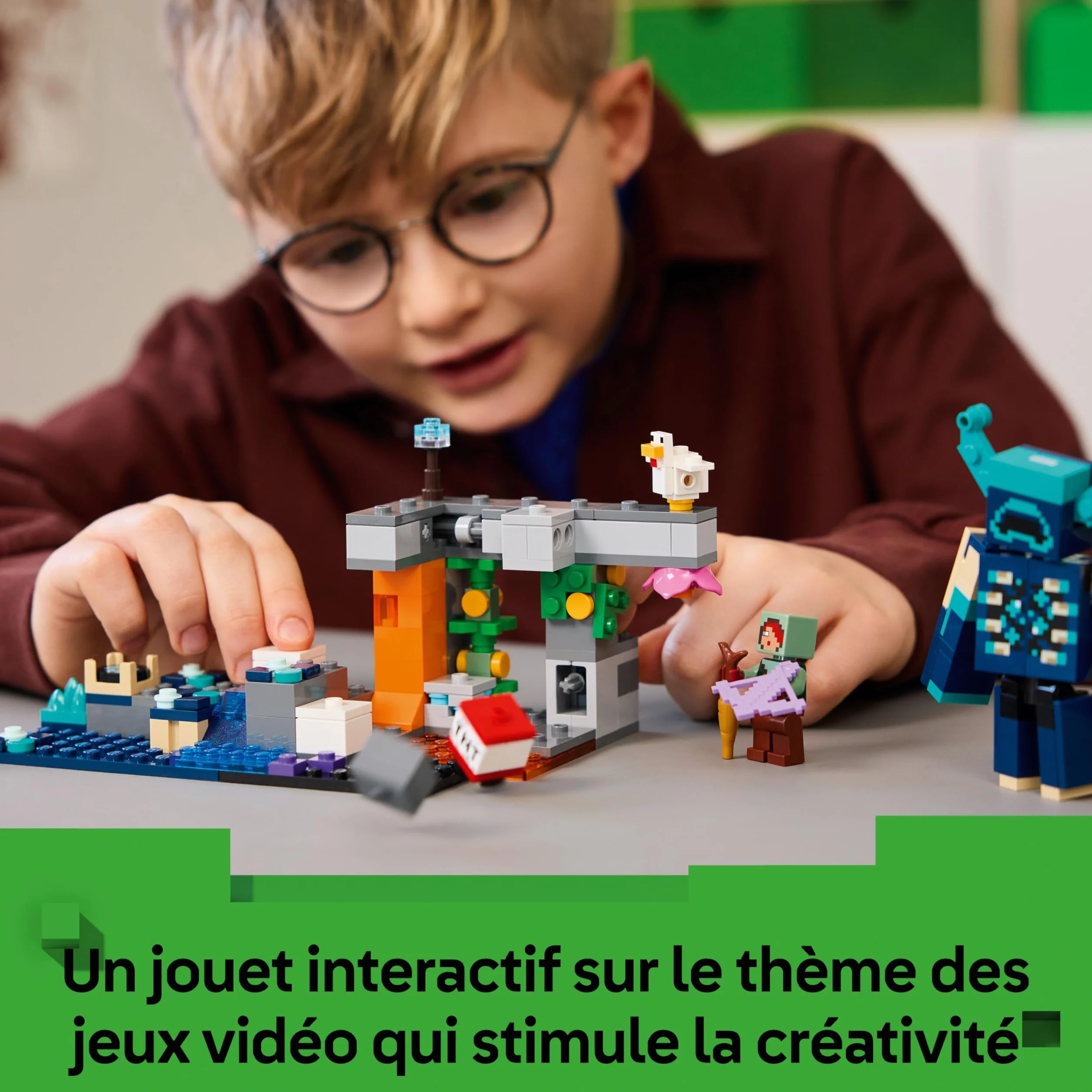 LEGO Minecraft La Rencontre avec Le Warden 21274 Jouet Interactif Minifigurine Figurine de Mob Fonction TNT Chute de Rocher