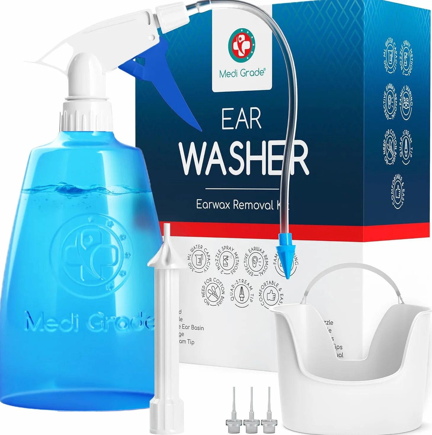 Medi Grade Kit Nettoyeur Oreille 300ml Vaporisateur Pompe Seringue Sécurité Cérumen