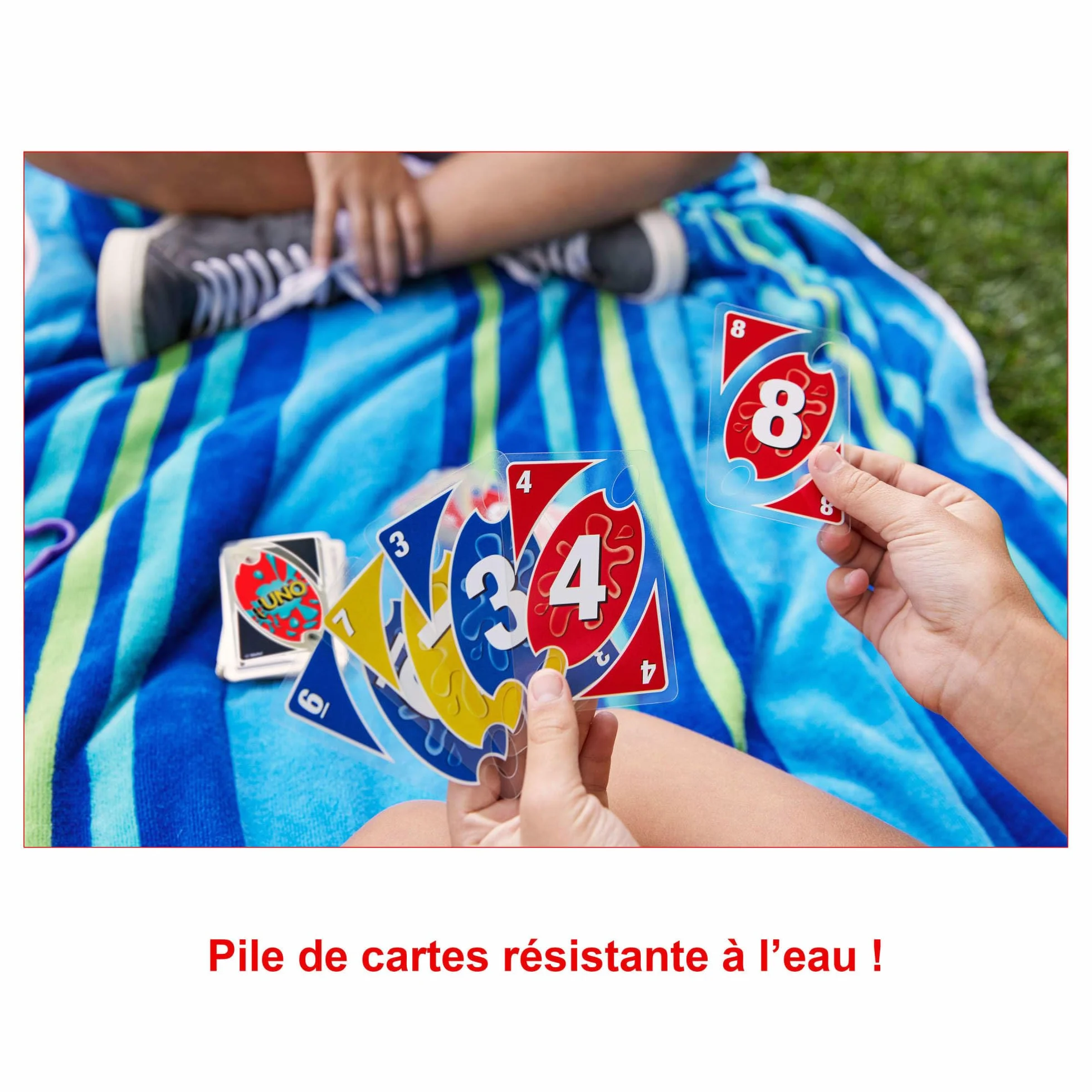 UNO SPORT Jeu de 108 cartes imperméables avec mousqueton, Jeu de Société, 2-10 joueurs, dès 7 ans, P1703