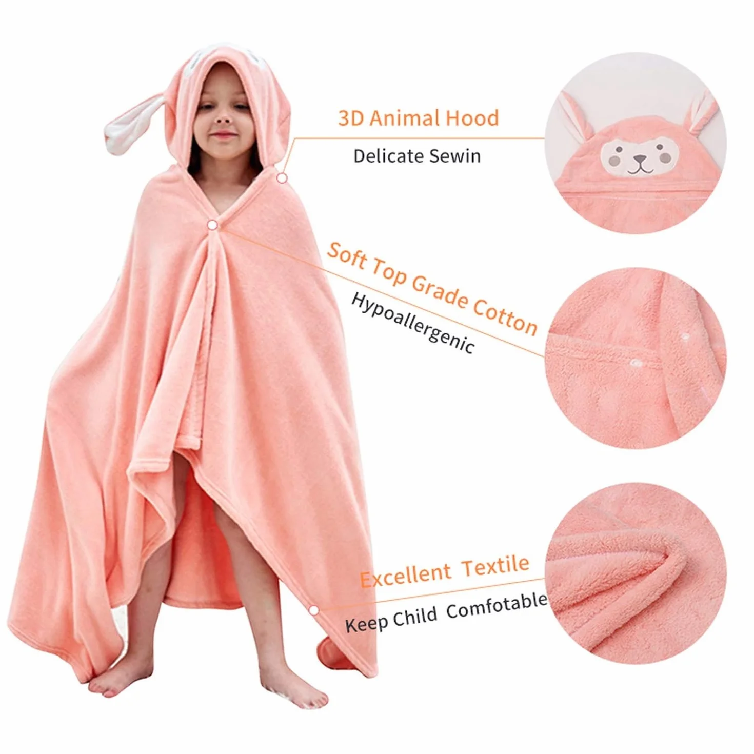 Serviette de Bain Bébé avec Capuche Doux Absorbant Poncho pour Enfants Nouveau-né