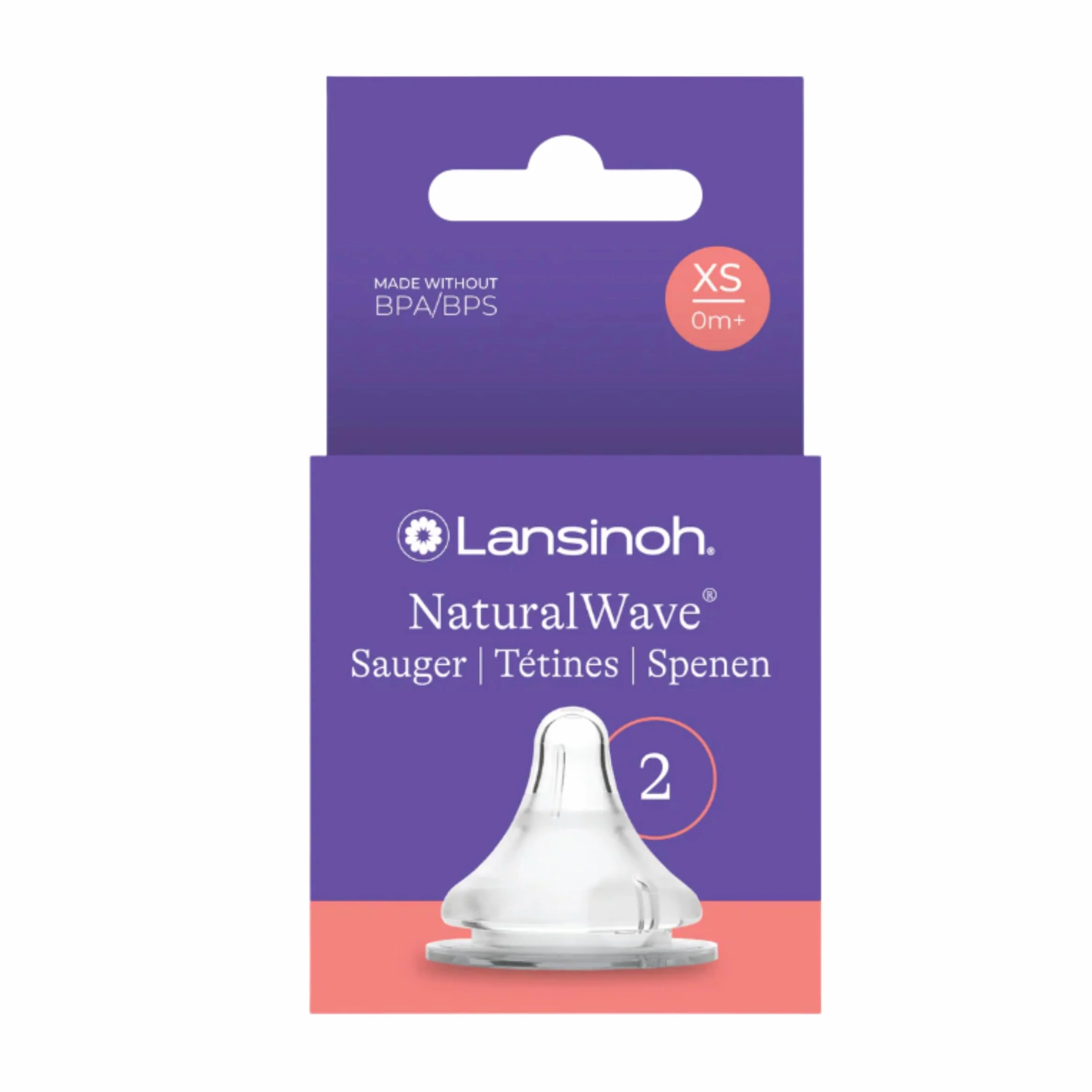 Lansinoh Tétine Natural Wave XS x2 Silicone Souple Réduit Confusion Sein-Tétine Succion Naturelle Compatible Biberons NaturalWave Nouveau-nés
