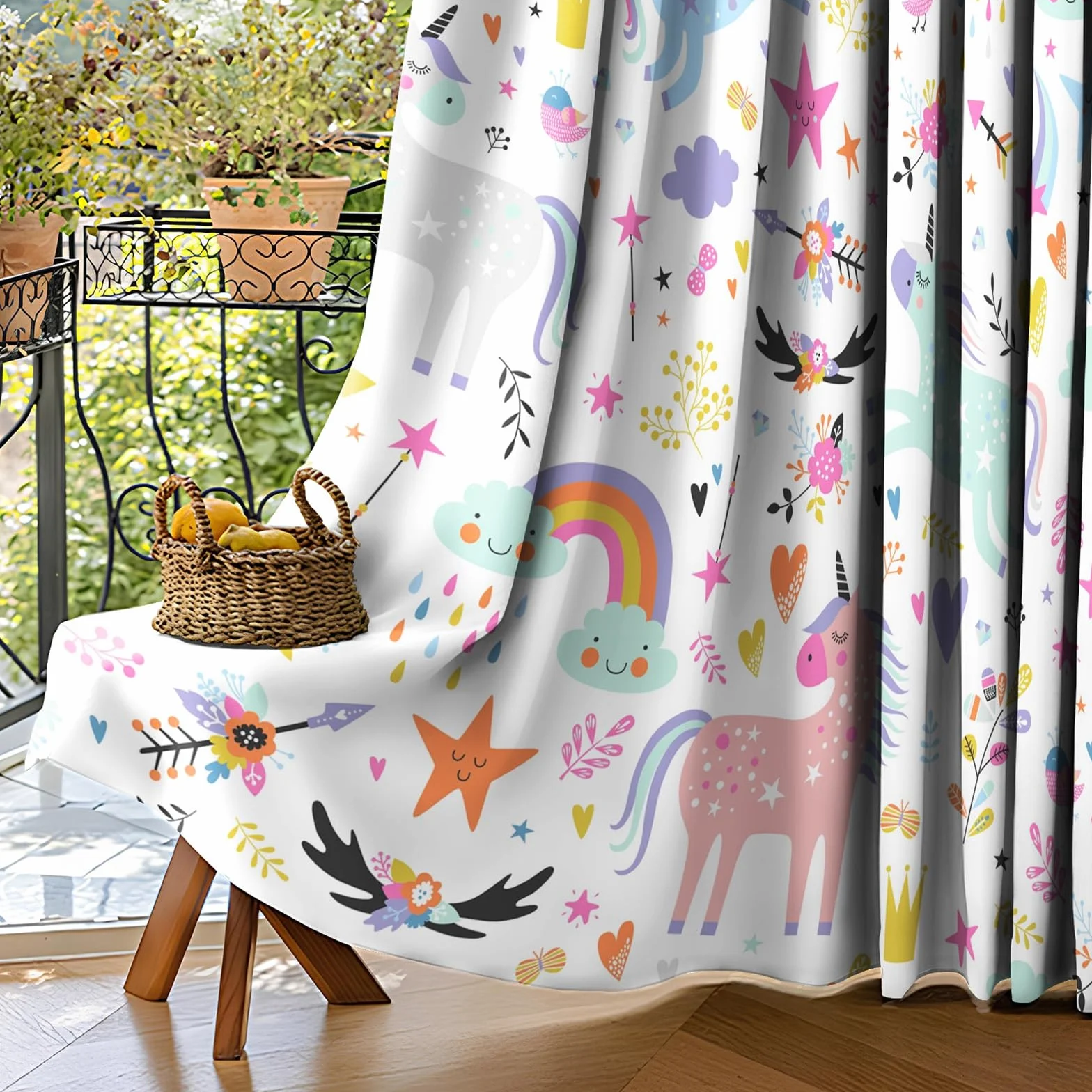 Rideau occultant arc-en-ciel nuage pour chambre d'enfants 135x245cm 2 panneaux