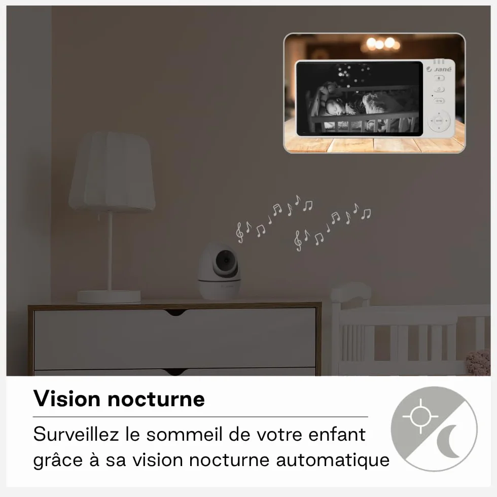 Jané Eye Pro Baby Monitor, Écran 5", Caméra Rotative, Inclinaison Motorisée, Vision Nocturne, Audio Bidirectionnel