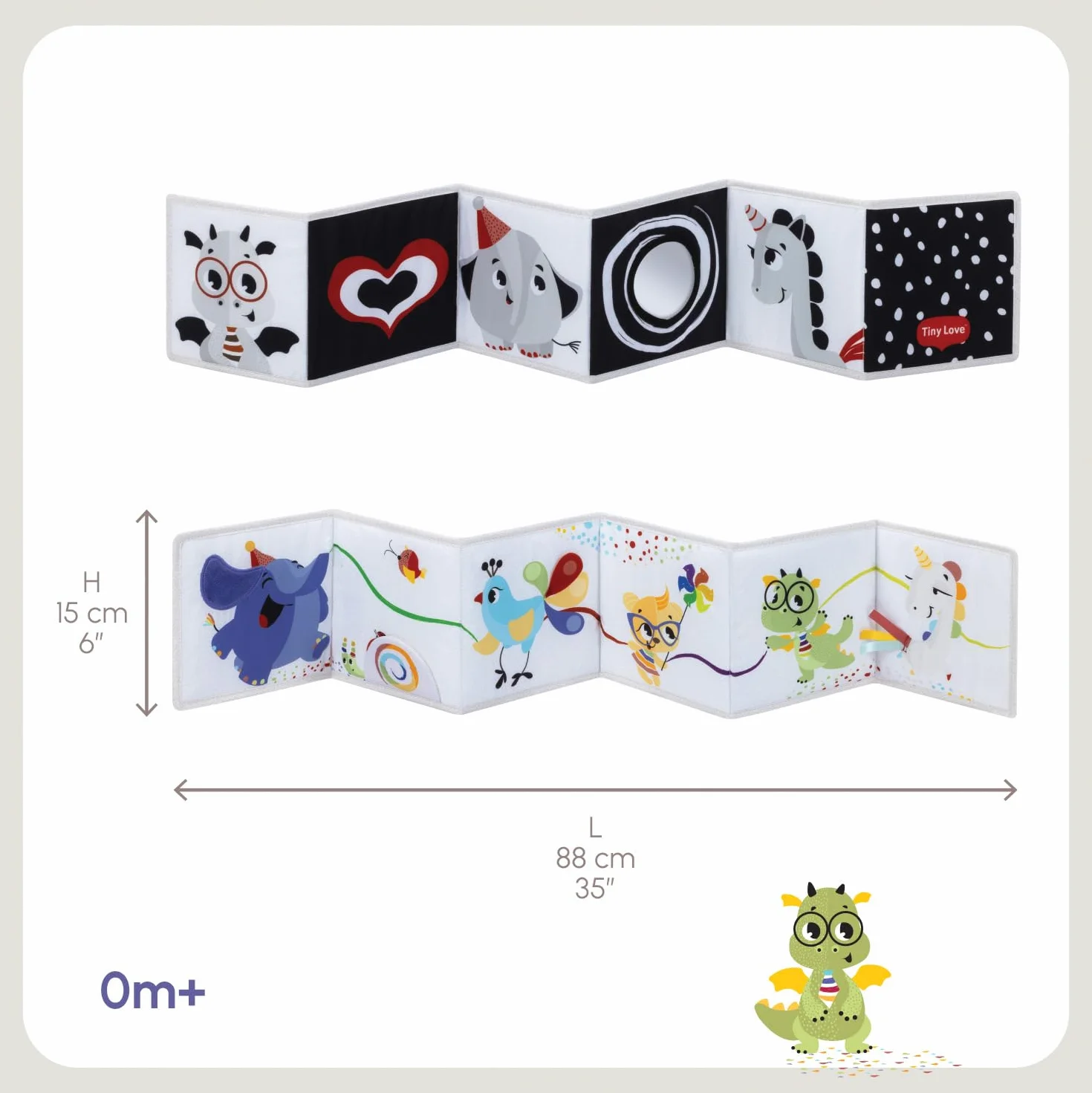 Tiny Love Livre d'éveil Bébé Recto Verso 0 Mois+ Sensoriel Noir et Blanc 7 Activités Ludiques