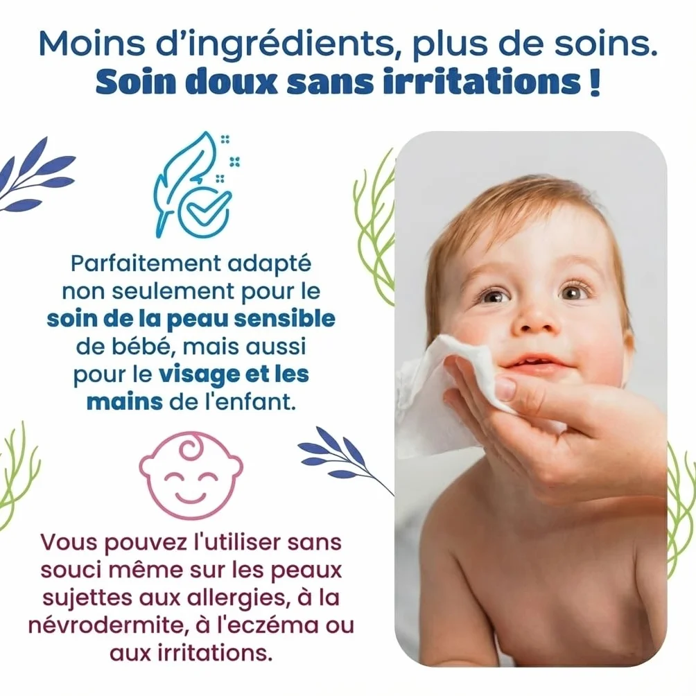Kindii Water Care Lingettes Humides Bébé 60 unités 100% Viscose 99,9% Eau 150 × 200 mm non parfumées Peaux Sensibles