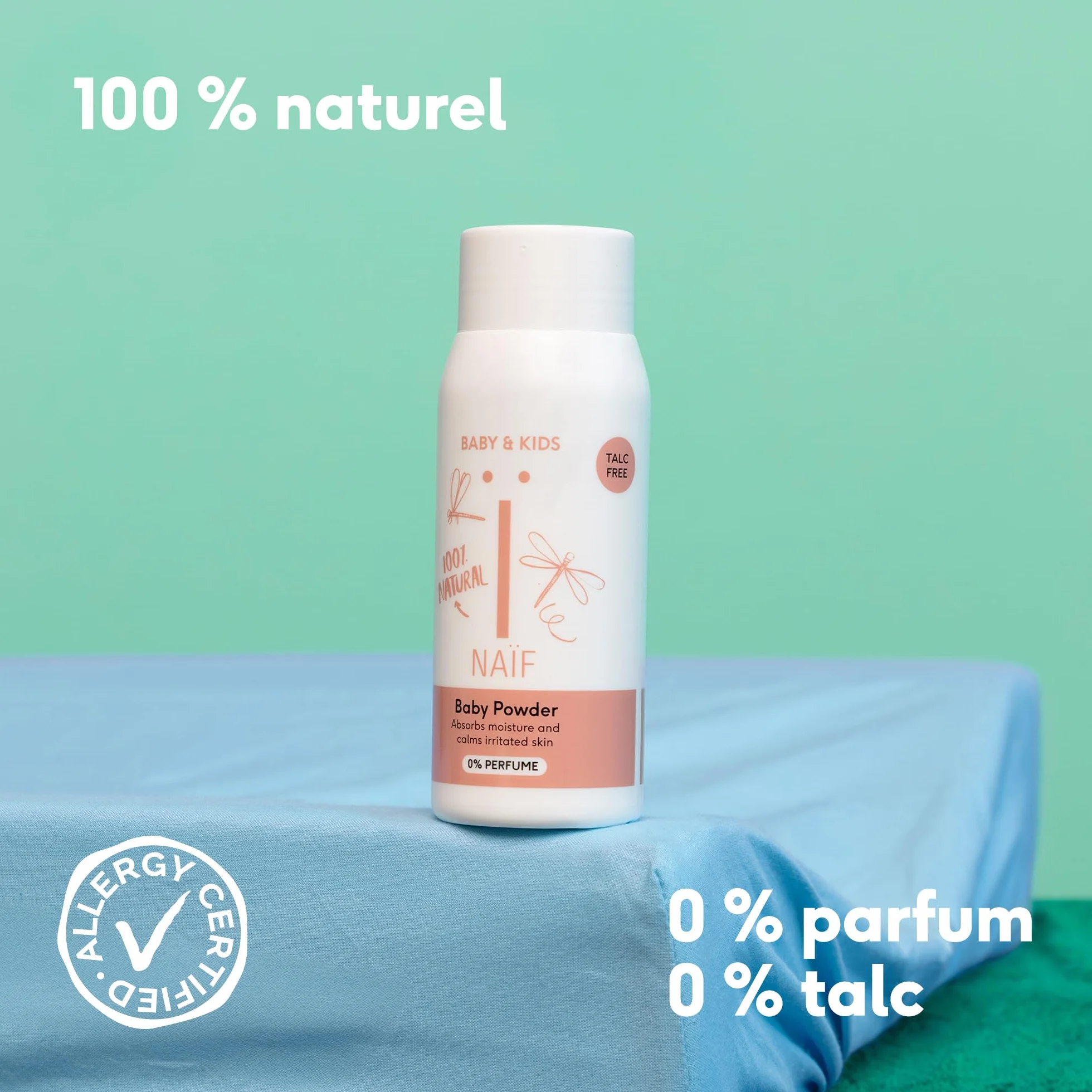 Naïf Poudre pour bébé 100% naturel à base de riz 0% parfum 80g