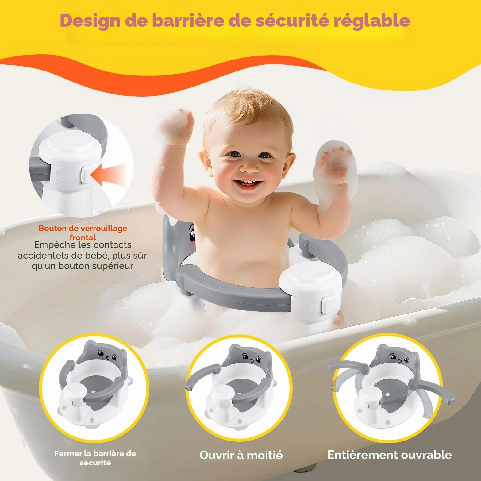 Siège de Bain Bébé Antidérapante 6 Mois+ avec 4 Ventouses